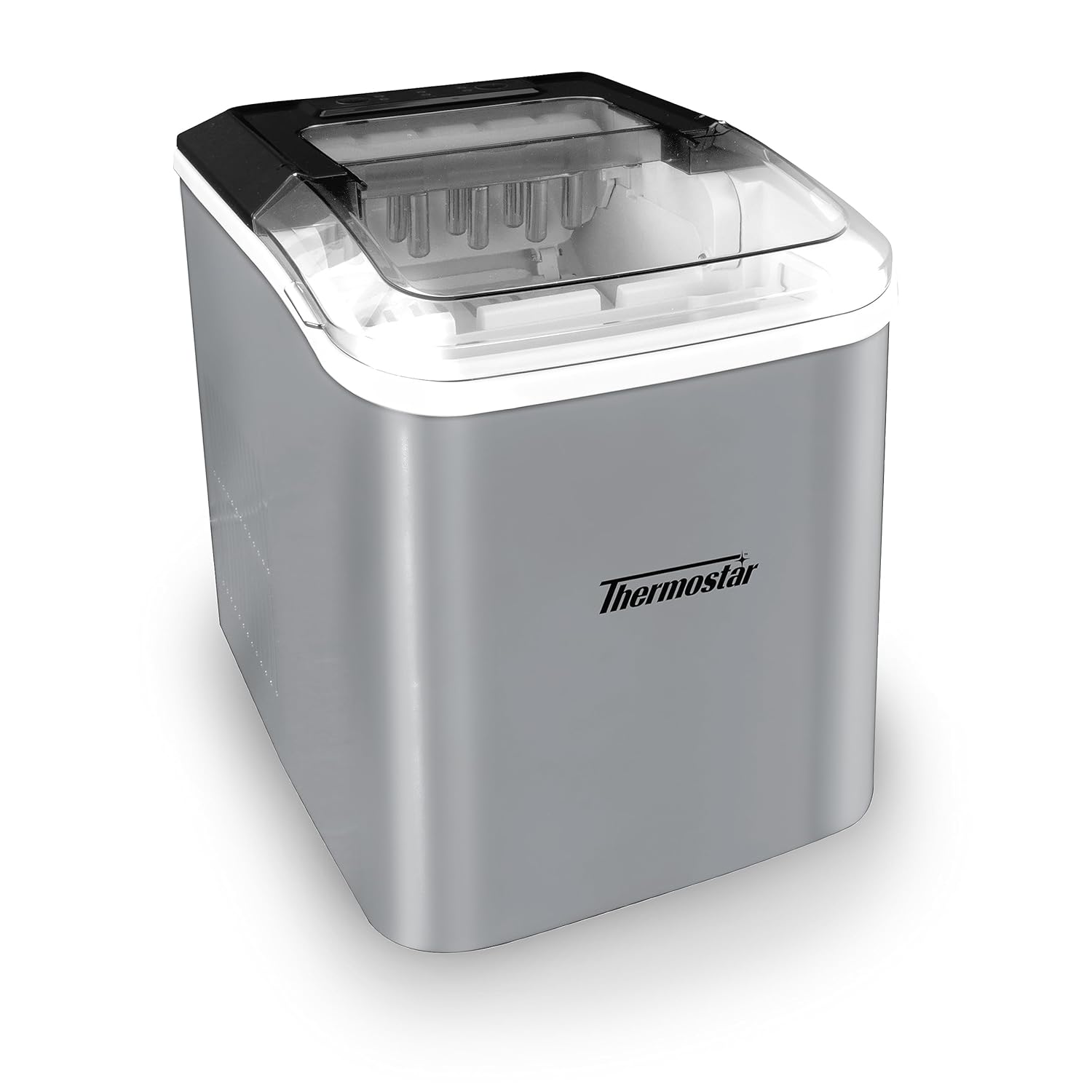 Nostalgia Thermostar Máquina automática de hielo eléctrica portátil autolimpiante para encimera, 26 libras en 24 horas, 9 cubitos de hielo listos en