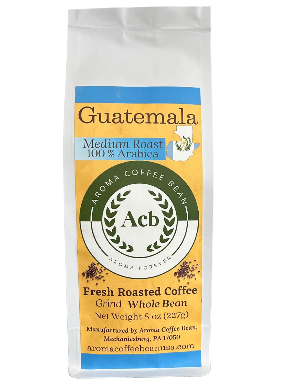 Aroma Coffee Bean Café Guatemala Grano Entero Tostado Medio 8 oz