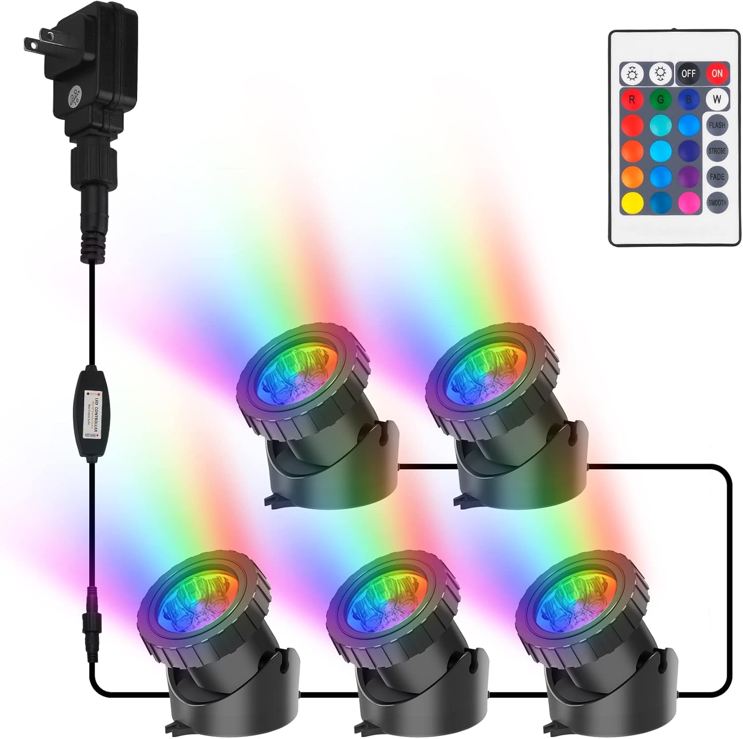 Luces de estanque RGB, LED superbrillantes, sumergibles, coloridos focos de paisaje, 98 pies, control remoto, IP68, impermeable, para peces,