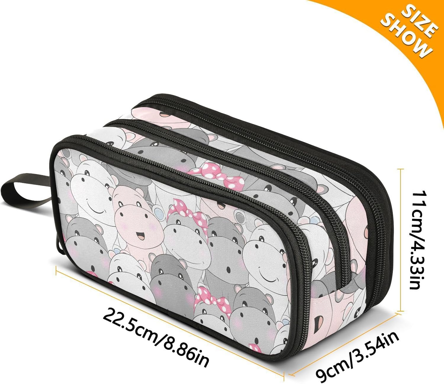 Lindo estuche para lápices de hipopótamo para bebés, estuche grande para lápices para niños, niñas, compartimentos con cremallera, gran capacidad,