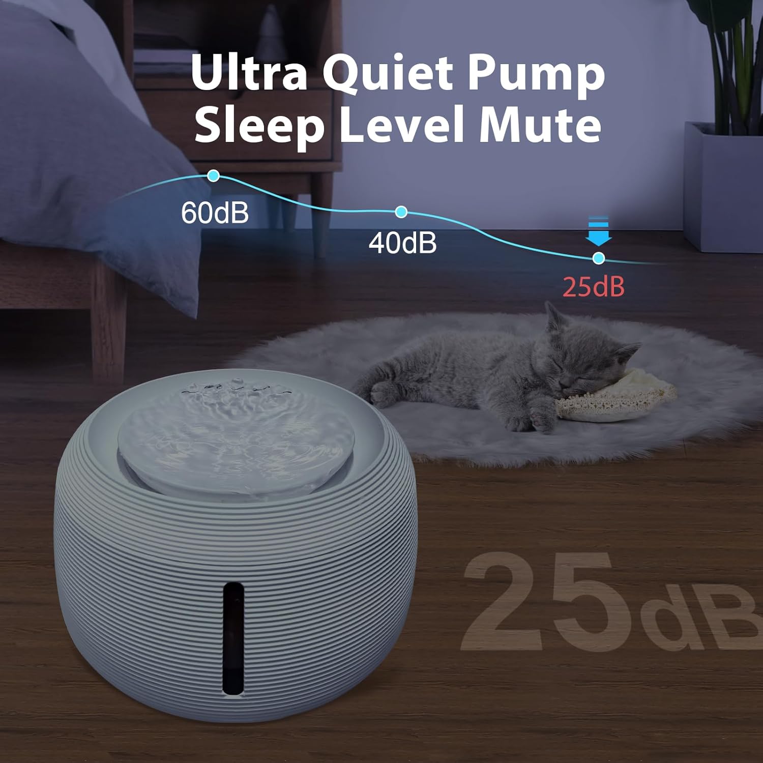 Fuente de agua para gatos, fuente de agua silenciosa de 84 fl oz2.5 L para gatos y perros, cuenco dispensador de agua para perros con bomba