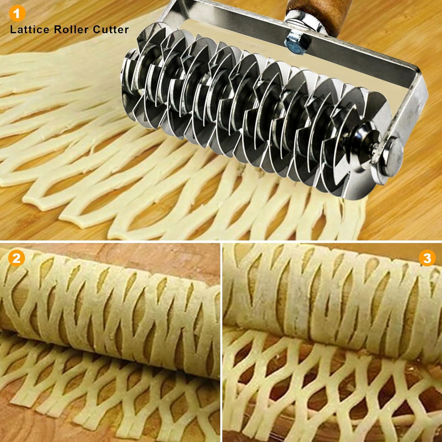 Cortador de celosía de acero inoxidable, cortador de rodillo de celosía de pastelería, cortador de rodillo de celosía para masa, cortador de