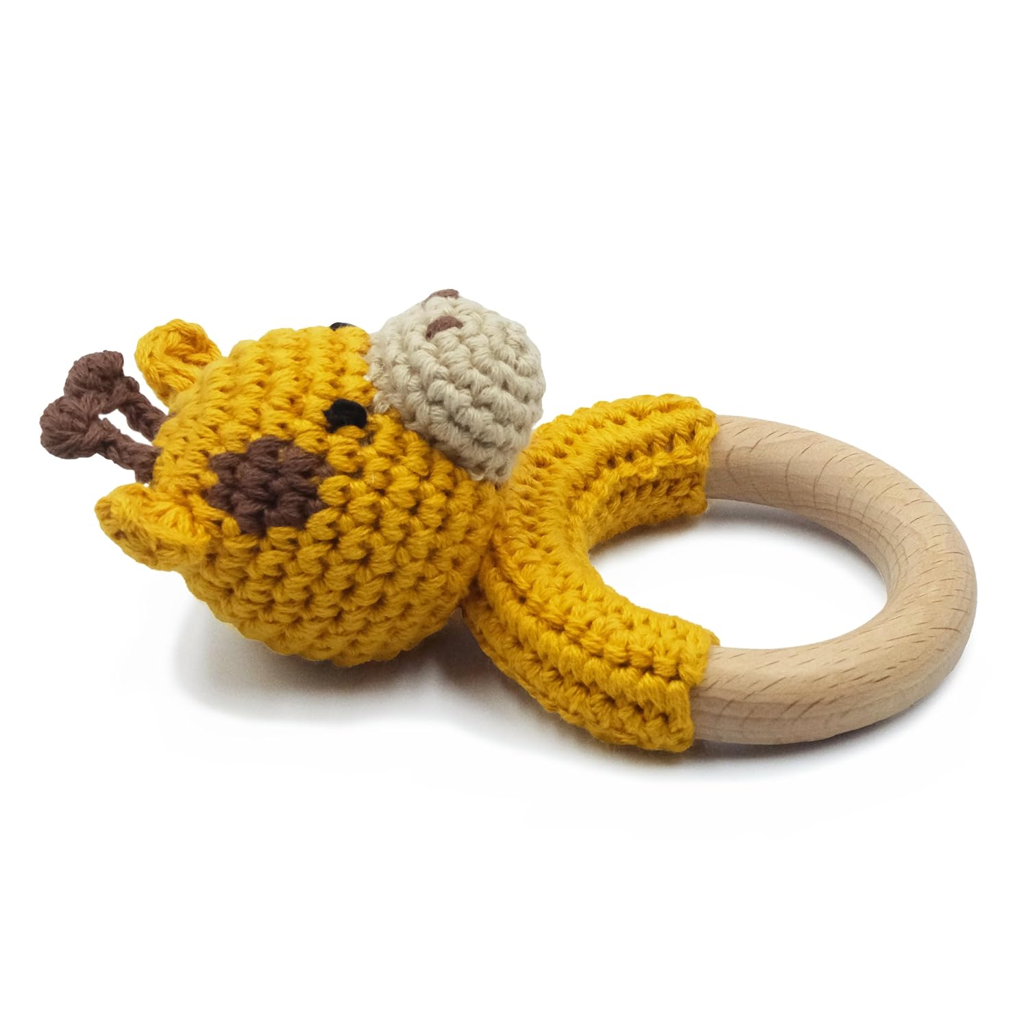 Animales de safari de madera para bebé, sonajero de ganchillo relleno con anillo de mordedor para recién nacido, jirafa