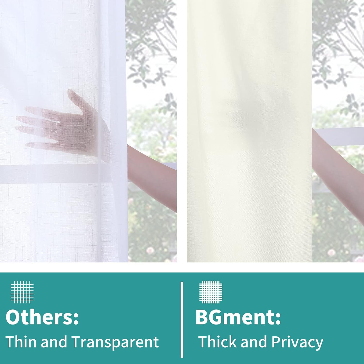 BGment Cortinas de lino sintético de 95 pulgadas de largo, juego de 2 paneles, cortinas largas para sala de estar, cortinas largas de arpillera con