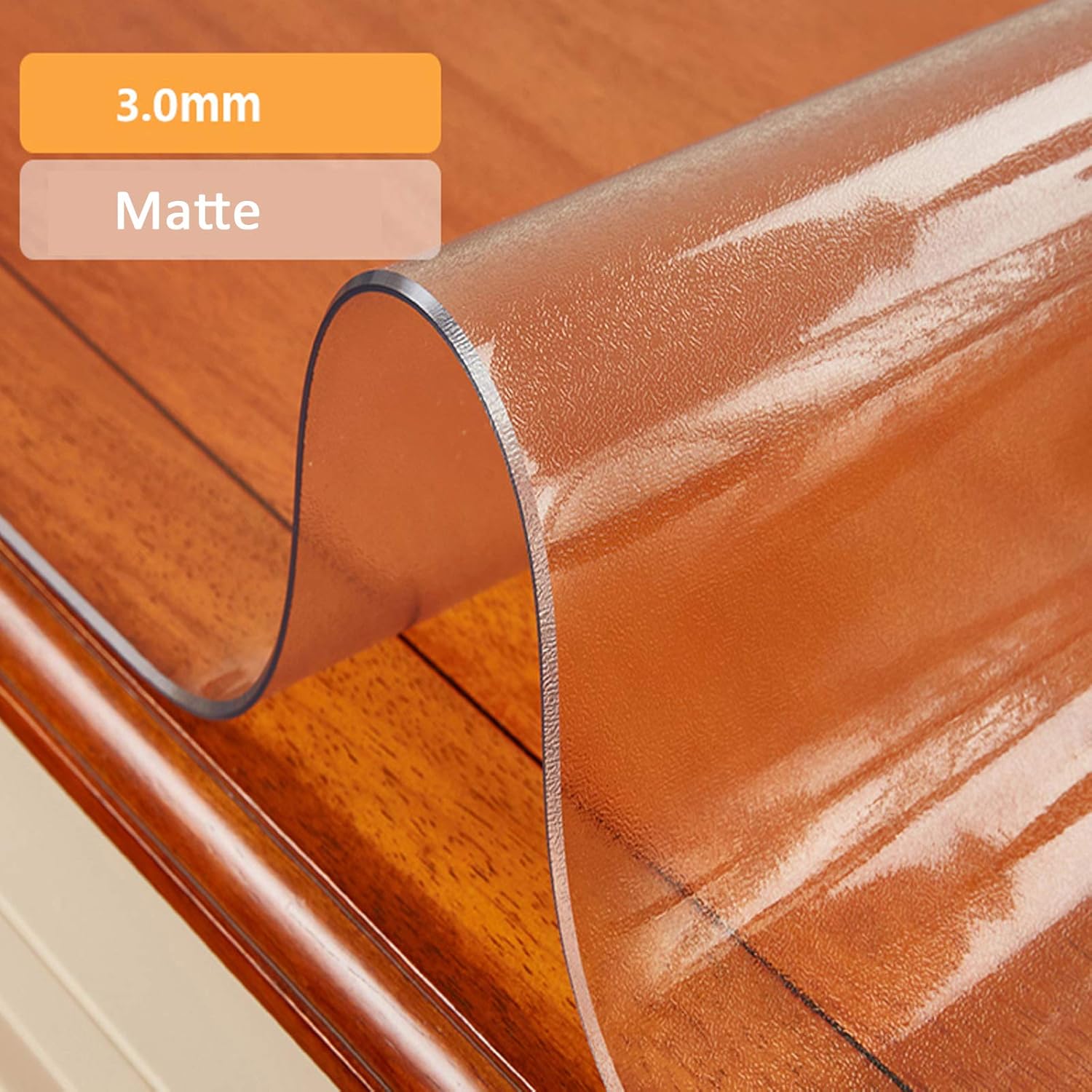 Protector de mesa transparente mate, PVC de 0.118 in (borde biselado), impermeable, antideslizante, para vidrio, mármol, granito, mesa de comedor,
