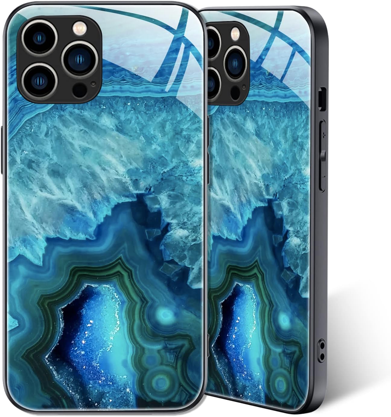 Funda para iPhone 14 Pro Max, protección completa de la cámara envolvente, diseño de mármol ágata personalizado de vidrio antiarañazos en la parte