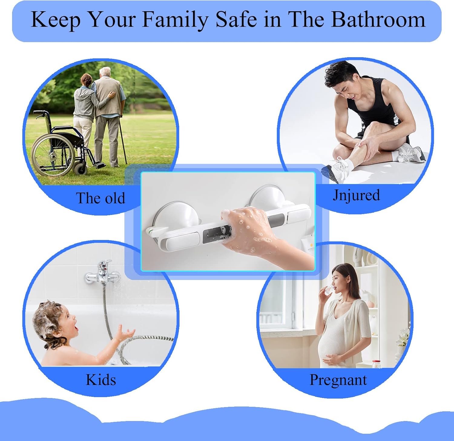 Grab Bars for Bathtubs and Showers,12 inch Shower Handle,Non-Slip Handrail Safety Grip for Seniors No Drilling,Grab Bars for Elderly for Wall,Shower