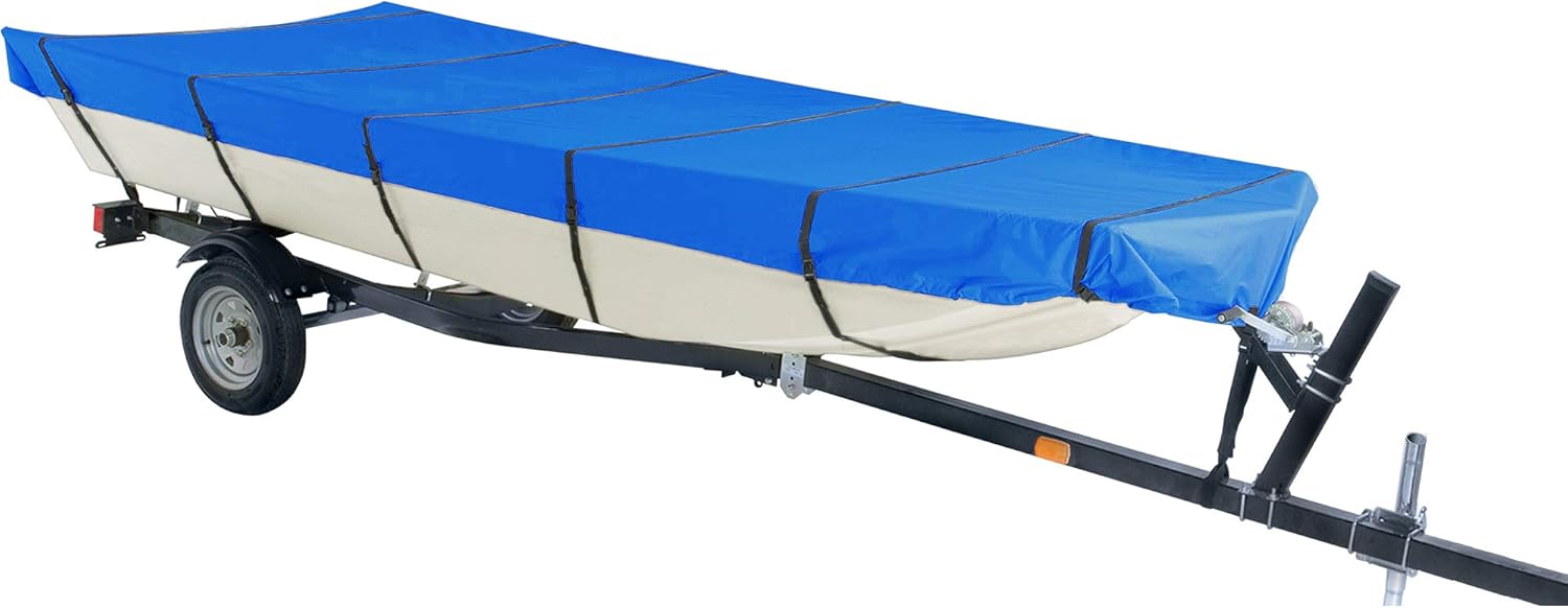 iCOVER JB6202B-1 – Funda de barco Jon resistente al agua, se adapta a barco Jon de 14 pies de largo y ancho de haz de hasta 70 pulgadas, color azul,