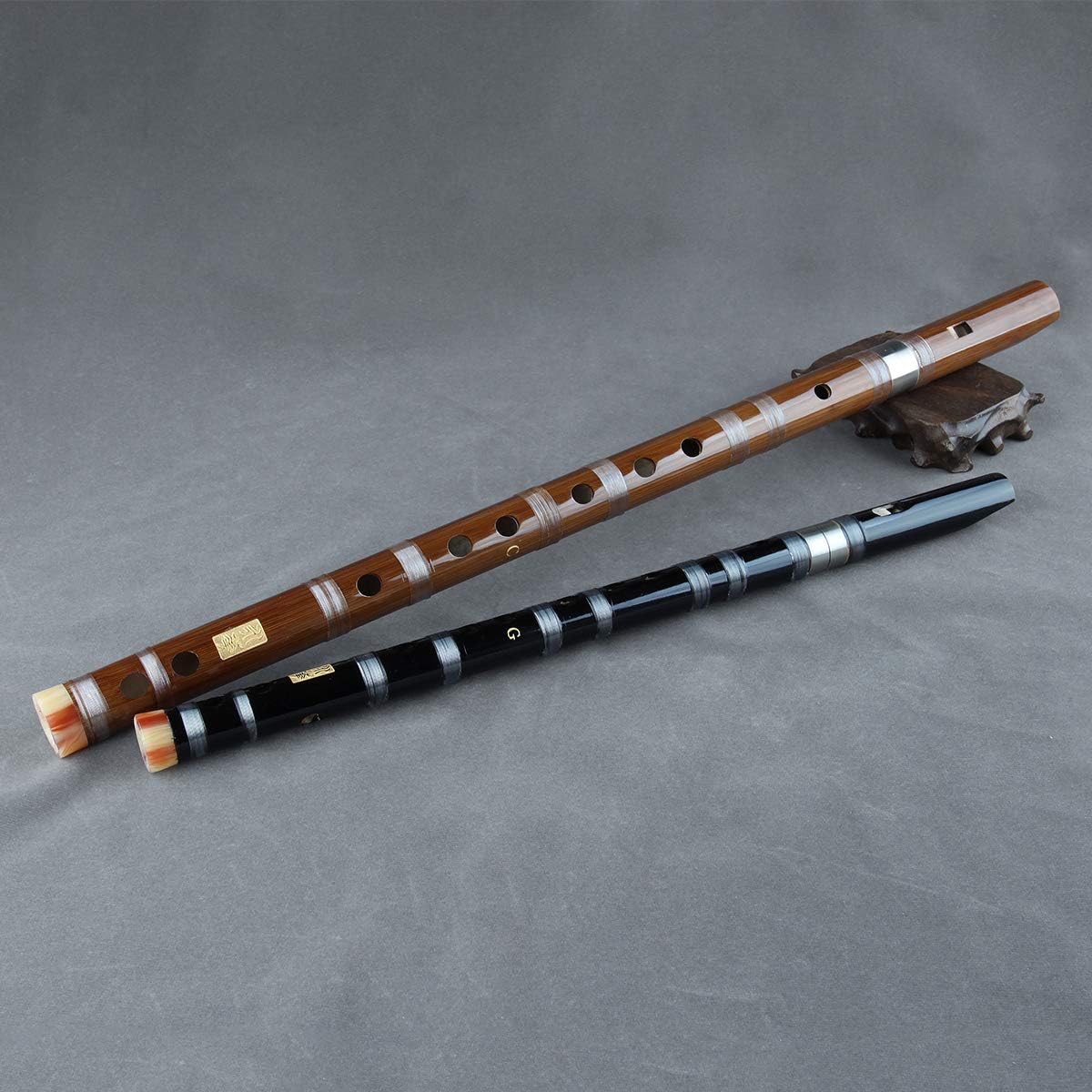 Flauta vertical de clarinete de bambú con línea transparente, instrumento musical hecho a mano chino (tecla -C negra)