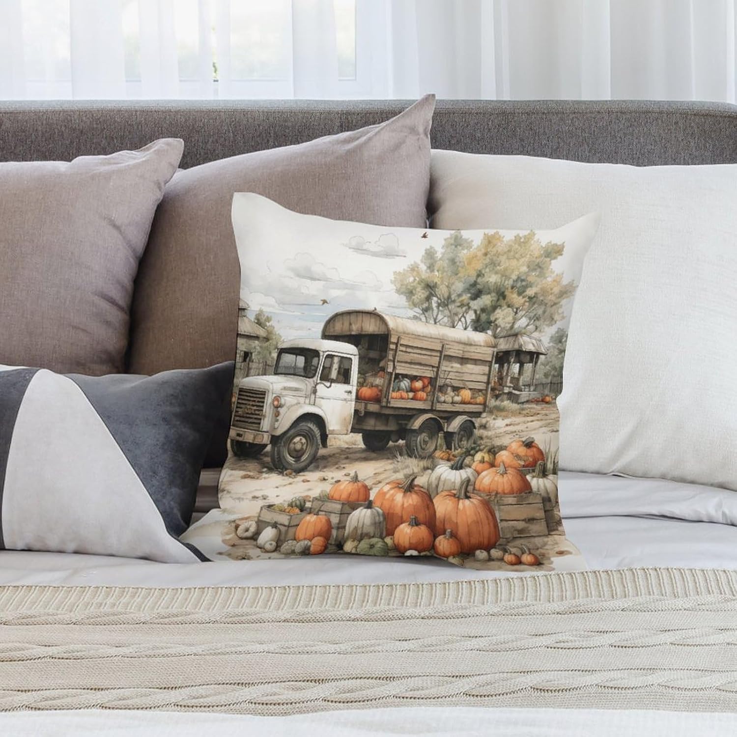 Fundas de almohada cuadradas suaves y cuadradas con parches de calabaza para sofá de 26 x 26 pulgadas, cosecha de otoño, Acción de Gracias, cojines