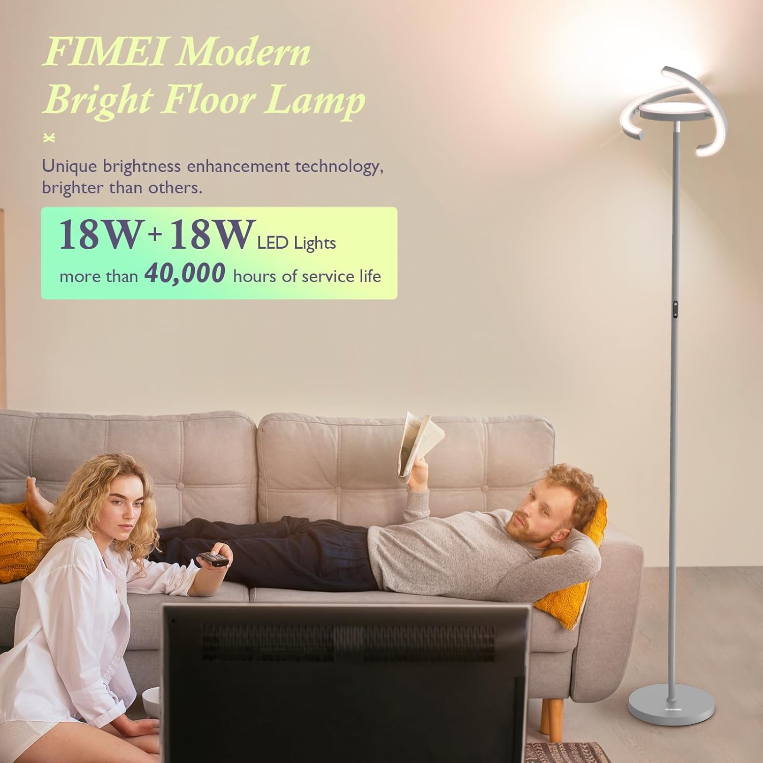 FIMEI Lámpara de pie LED moderna Saturn Ring diseño original, atenuación continua y temperatura de 3 colores, control giratorio e independiente de