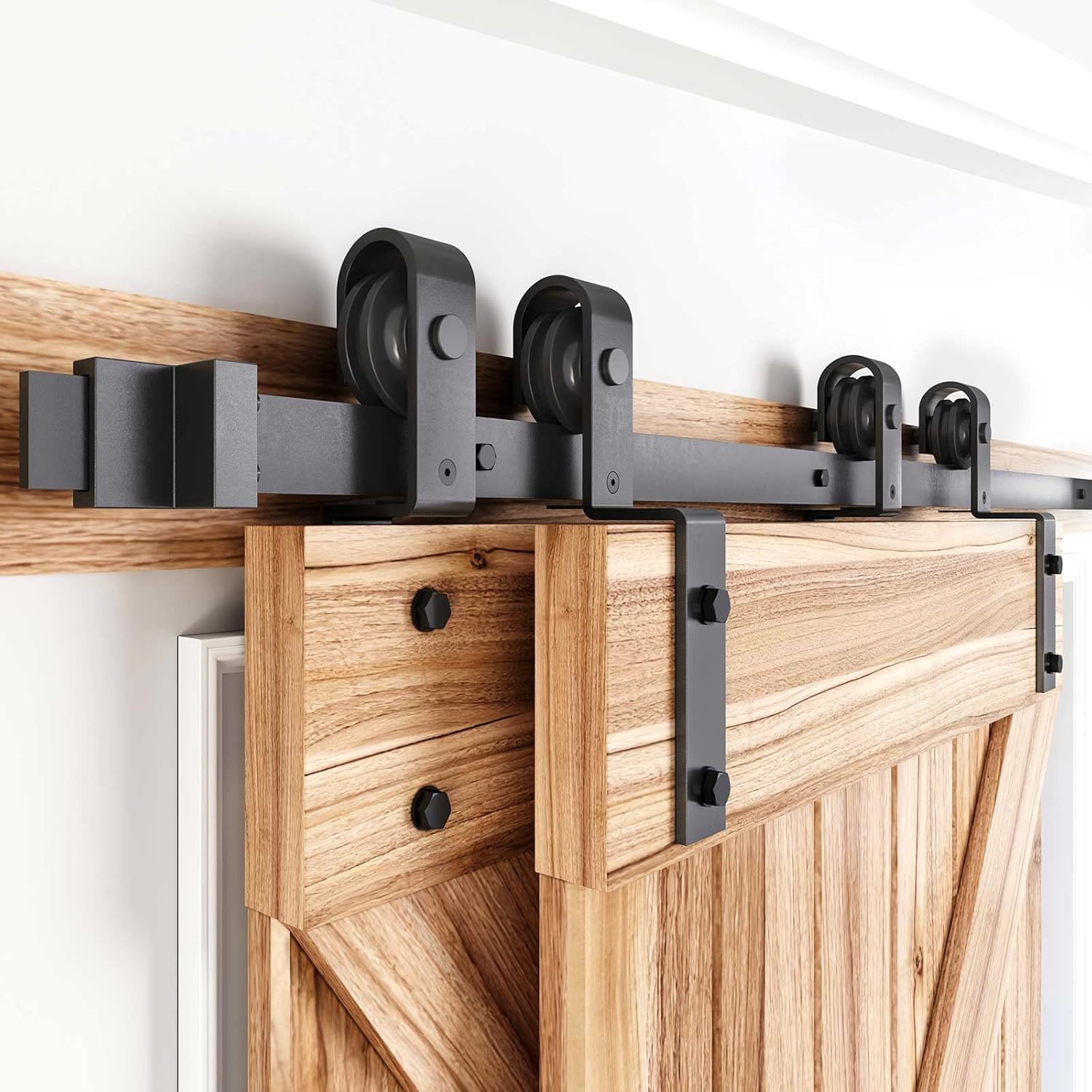 EaseLife – Kit de herrajes para puerta de granero corredera doble, riel único