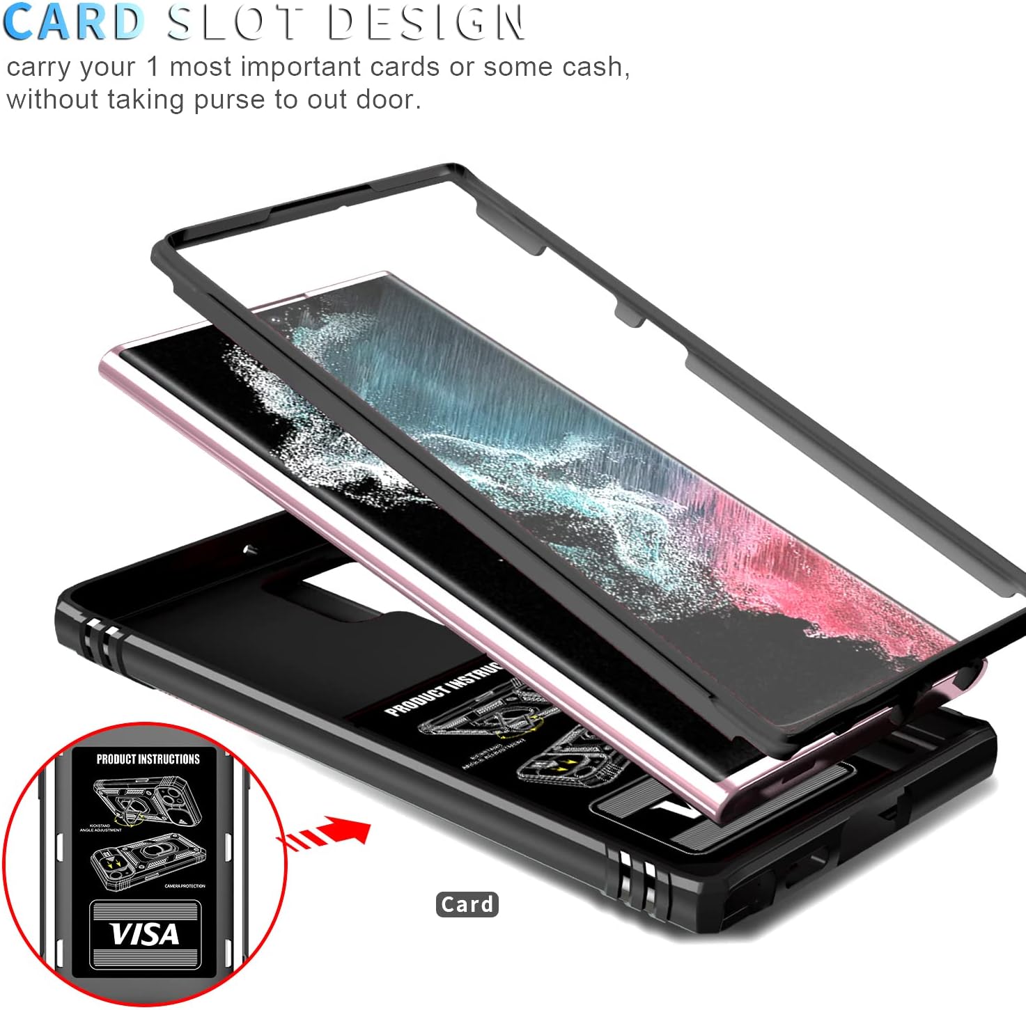 ZLCYFJIXV Funda diseñada para Galaxy S22 Ultra (2022), con cubierta deslizante para cámara y soporte, a prueba de golpes, compatible con Samsung