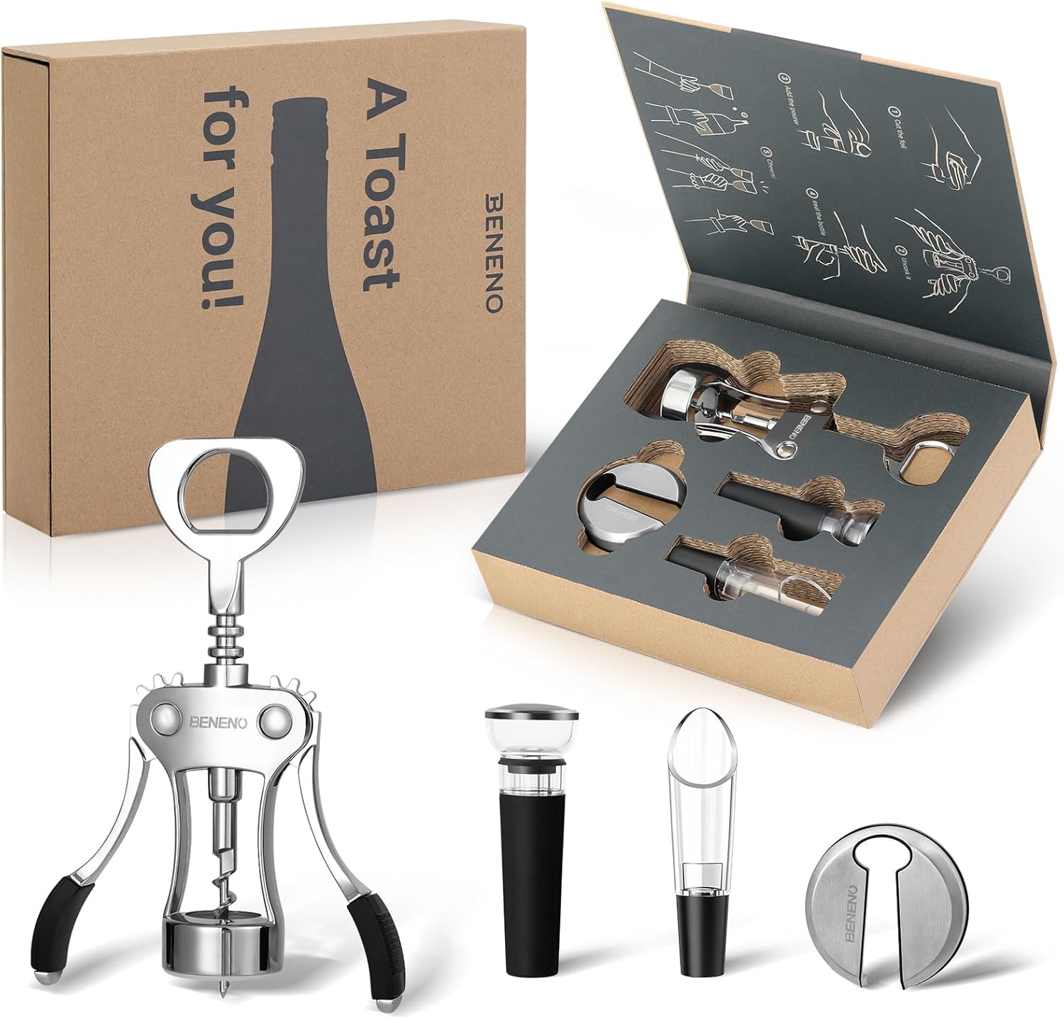 Abridor de vino, regalo de aleación de zinc sacacorchos de ala premium abrebotellas de vino con abrebotellas multifuncional