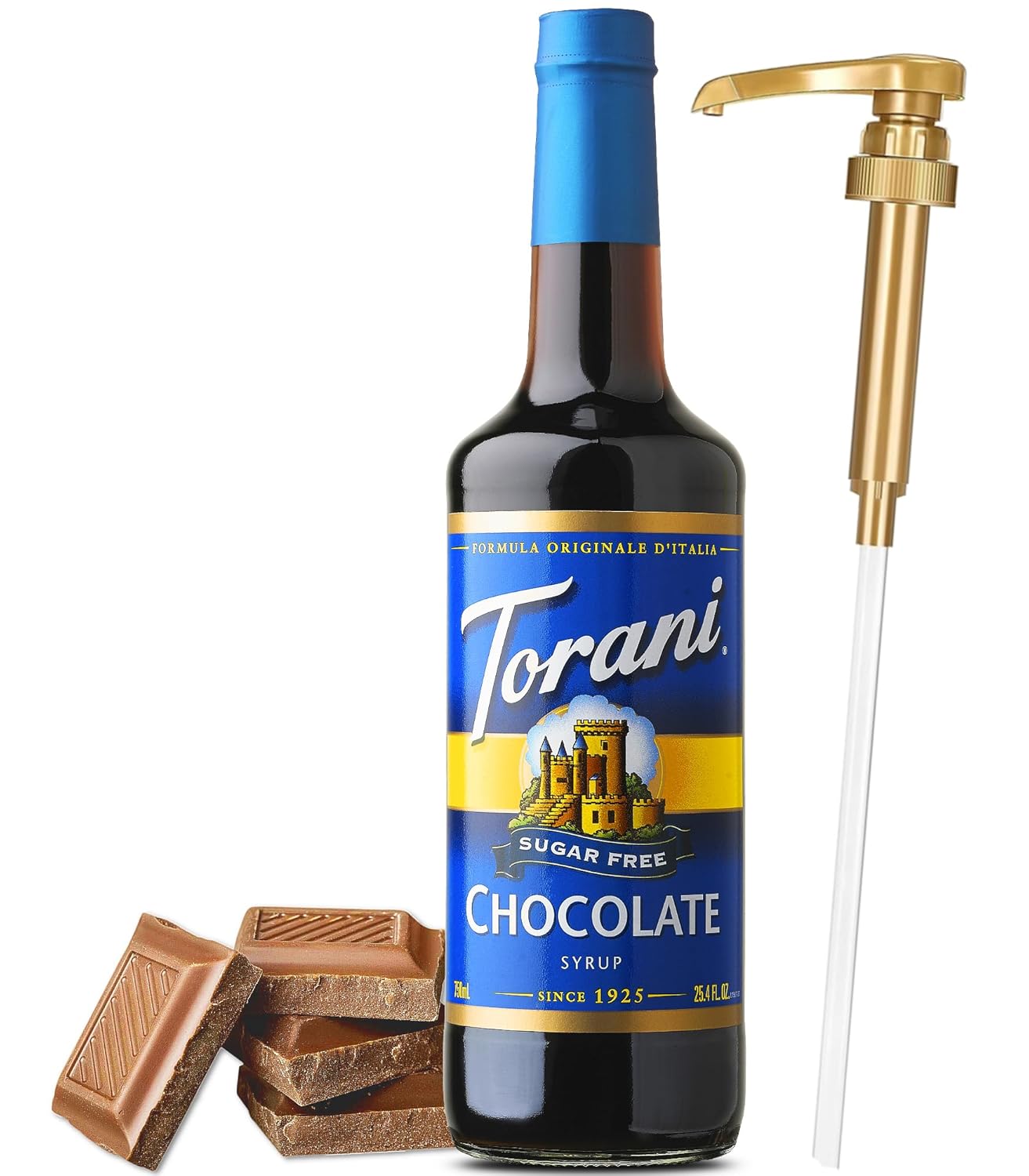 Torani – Jarabe de chocolate sin azúcar con bomba de jarabe Little Squirt, 25.4 onzas