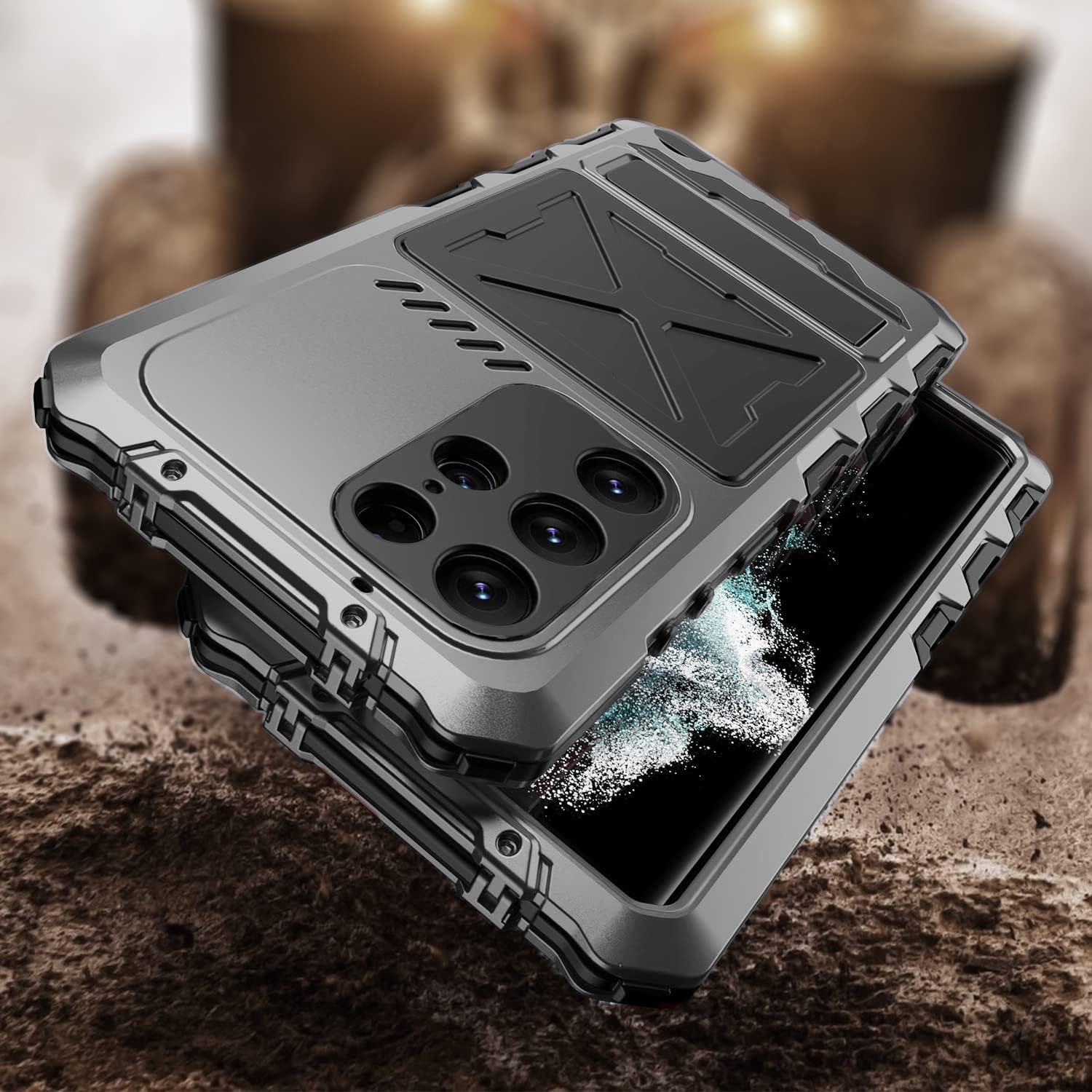 Simicoo Funda de silicona resistente para Samsung S23 Ultra Metal Bumper Militar Resistente Armor Defender Samsung S23 Ultra Funda de metal con