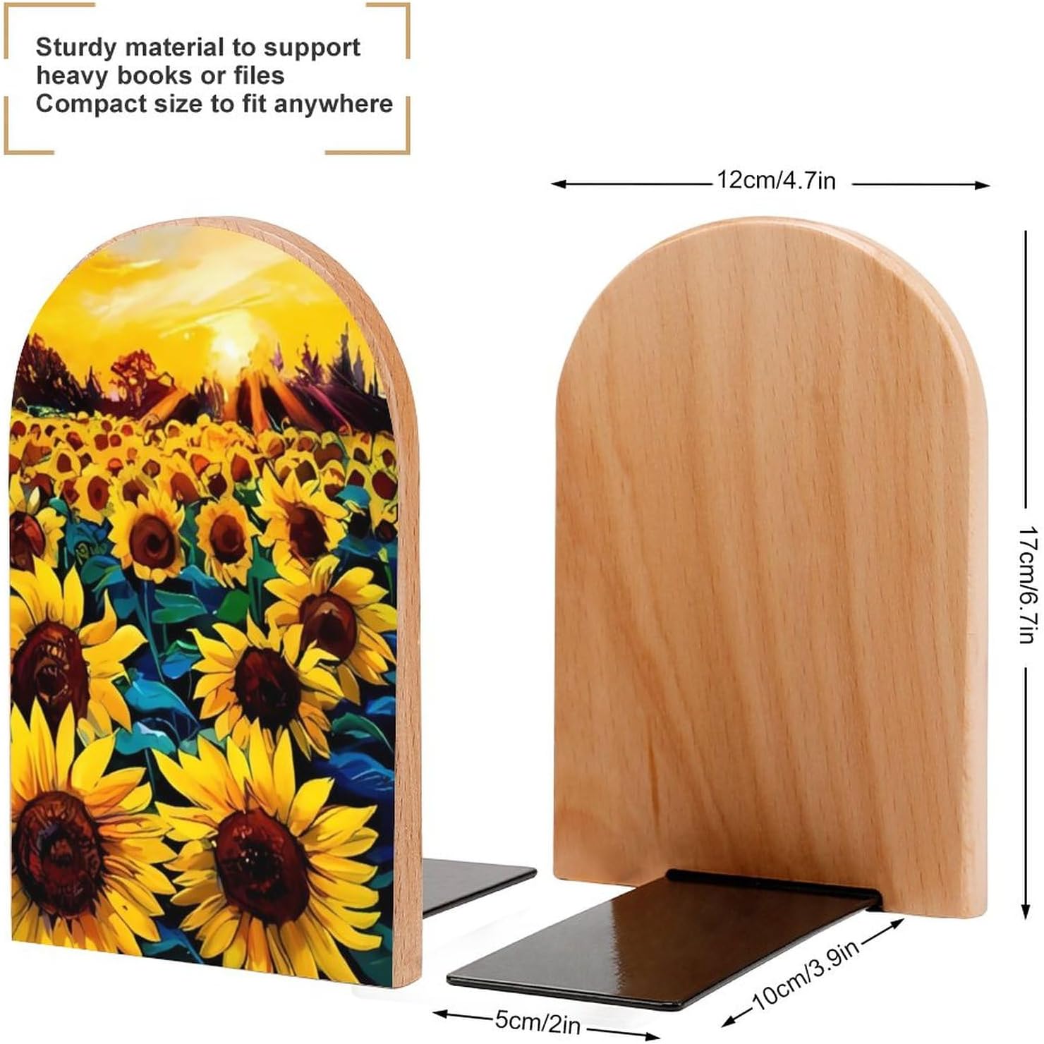 Sujetalibros de madera resistente para estantes de pintura al óleo de girasoles para estantes, antideslizantes, resistentes, decorativos, para el