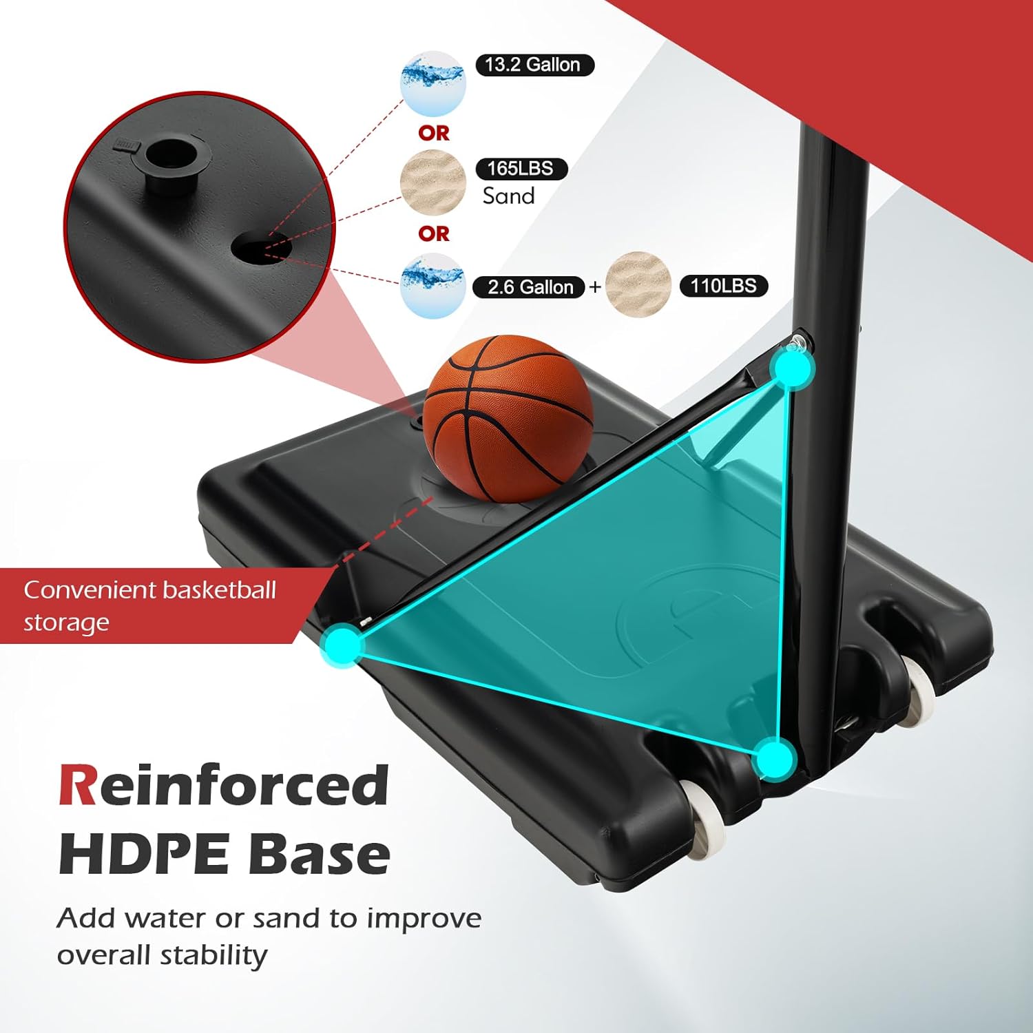 GYMAX Aro de baloncesto para exteriores, sistema de portería de baloncesto portátil ajustable de 4.25 a 10 pies, tablero trasero inastillable de 44