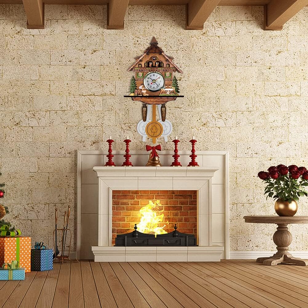 ikasus Reloj de cuco de cuarzo, reloj de cuco de pared, reloj de chalet tradicional, reloj de péndulo de madera antigua, pantalla de hora, reloj