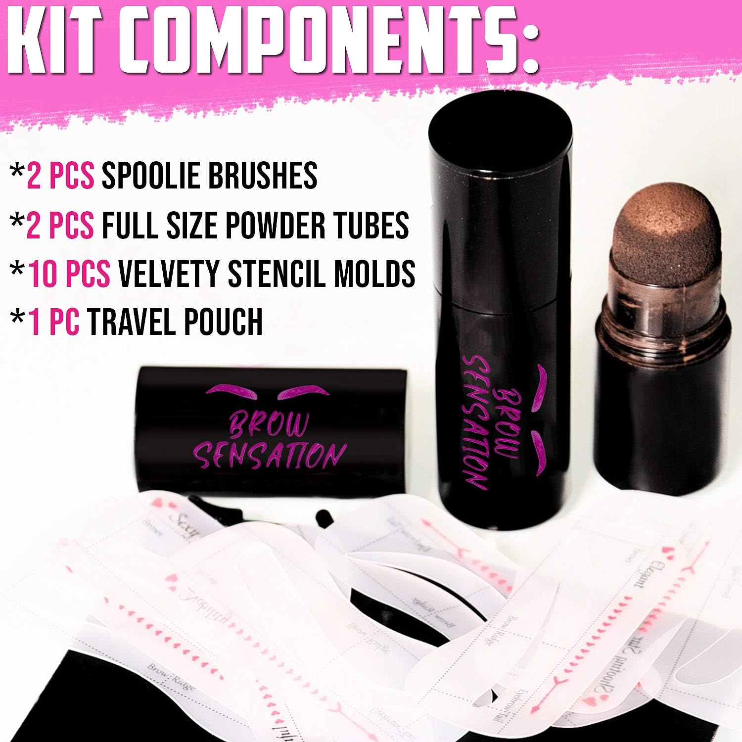 Kit de sellos para cejas, impermeable, fácil de usar, kit de plantillas para cejas de aspecto natural, con bolsa de viaje y dos tubos de tamaño