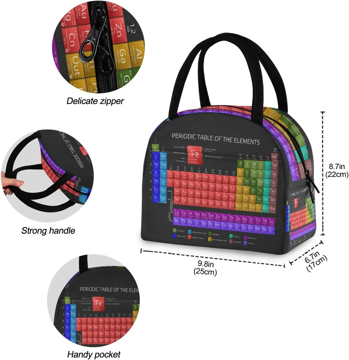 Bolsas de almuerzo de mesa periódica para mujeres y hombres, bolsa de almuerzo, lonchera térmica resistente al agua, bolsa de almuerzo hielera,