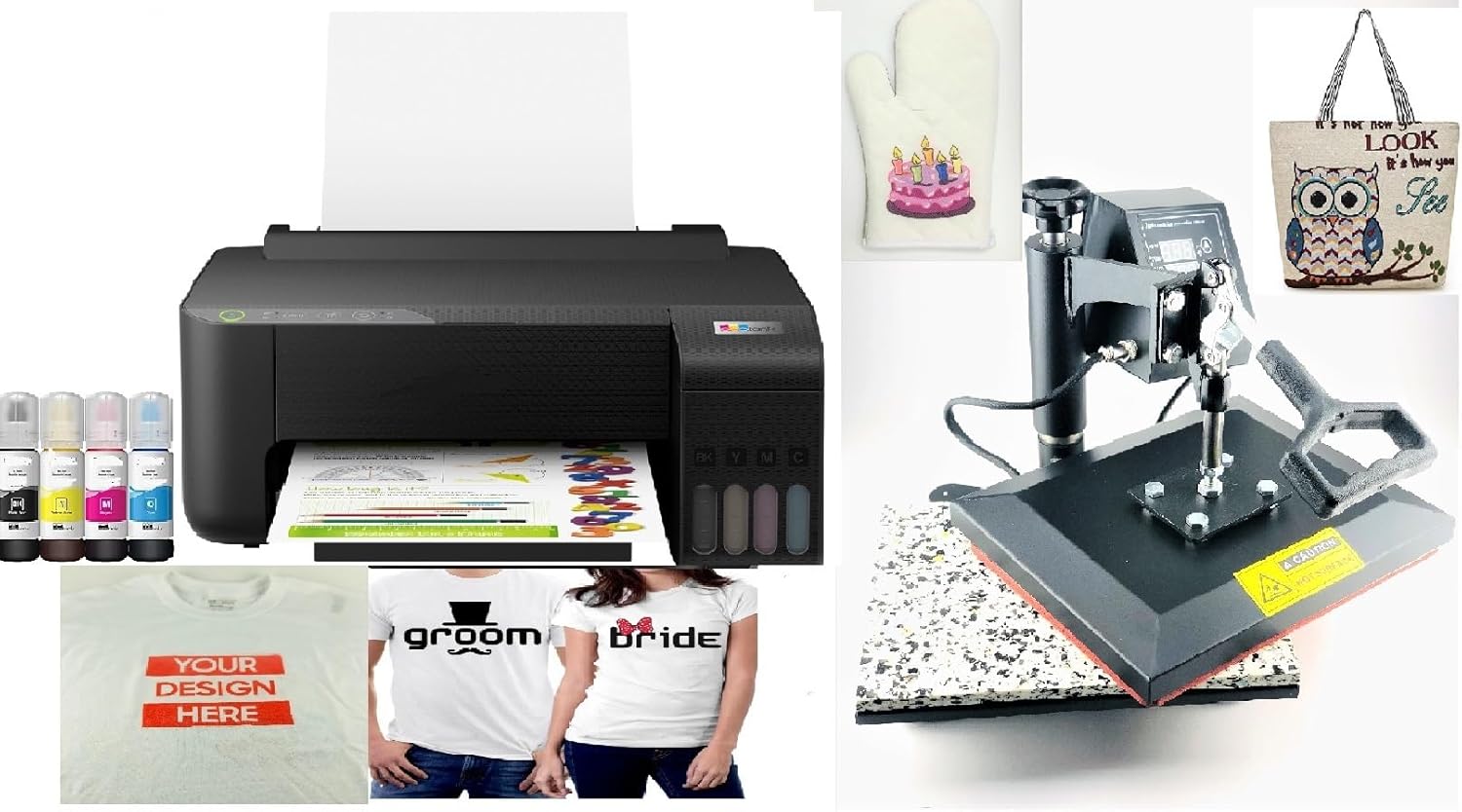 Paquete de impresora de sublimación inalámbrica Super-Tank para diseño personalizado de camisetas, guantes, bolsas de mano, hasta 10.000 páginas,