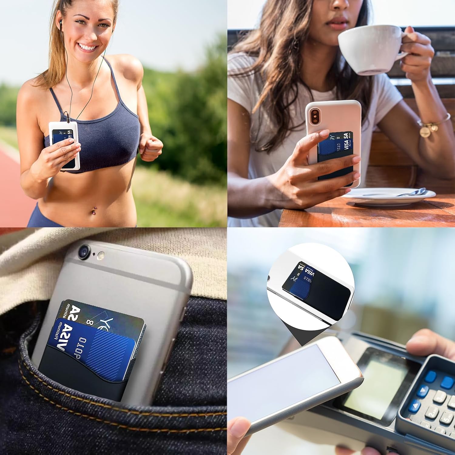 fengchen Práctica y versátil cartera para teléfono celular, se adhiere en la parte posterior del teléfono, bolsillo de silicona de alta calidad con
