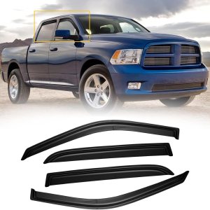 Viseras de ventana para Dodge Ram 1500 Crew Cab 2009-2018, protectores de lluvia, protector de ventilación, deflector de sombra humo oscuro Viseras de ventana para Dodge Ram 1500 Crew Cab 2009-2018, protectores de lluvia, protector de ventilación, deflector de sombra humo oscuro