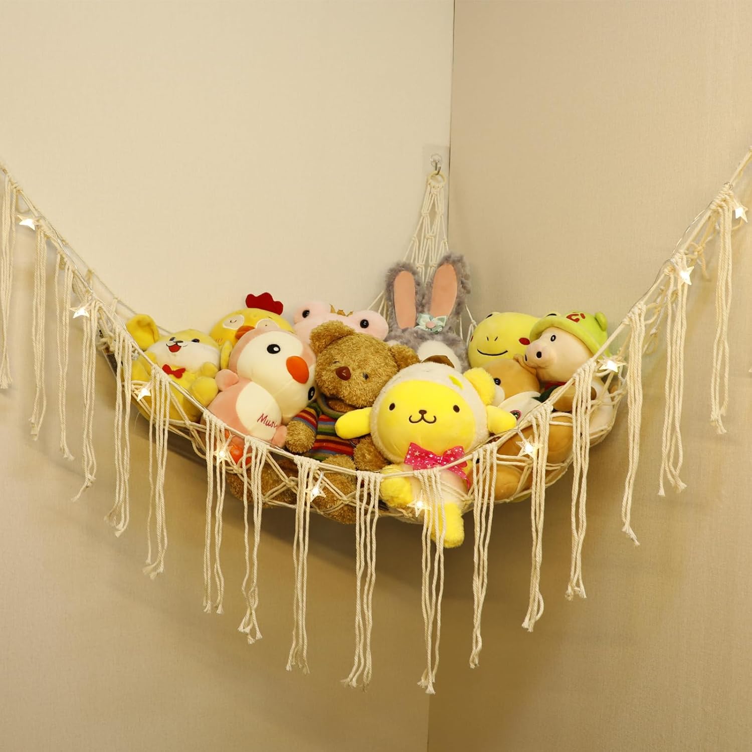 Red o hamaca grande para animales de peluche, hamaca de juguete de 55 pulgadas, soporte de red colgante de esquina para almacenamiento de animales,