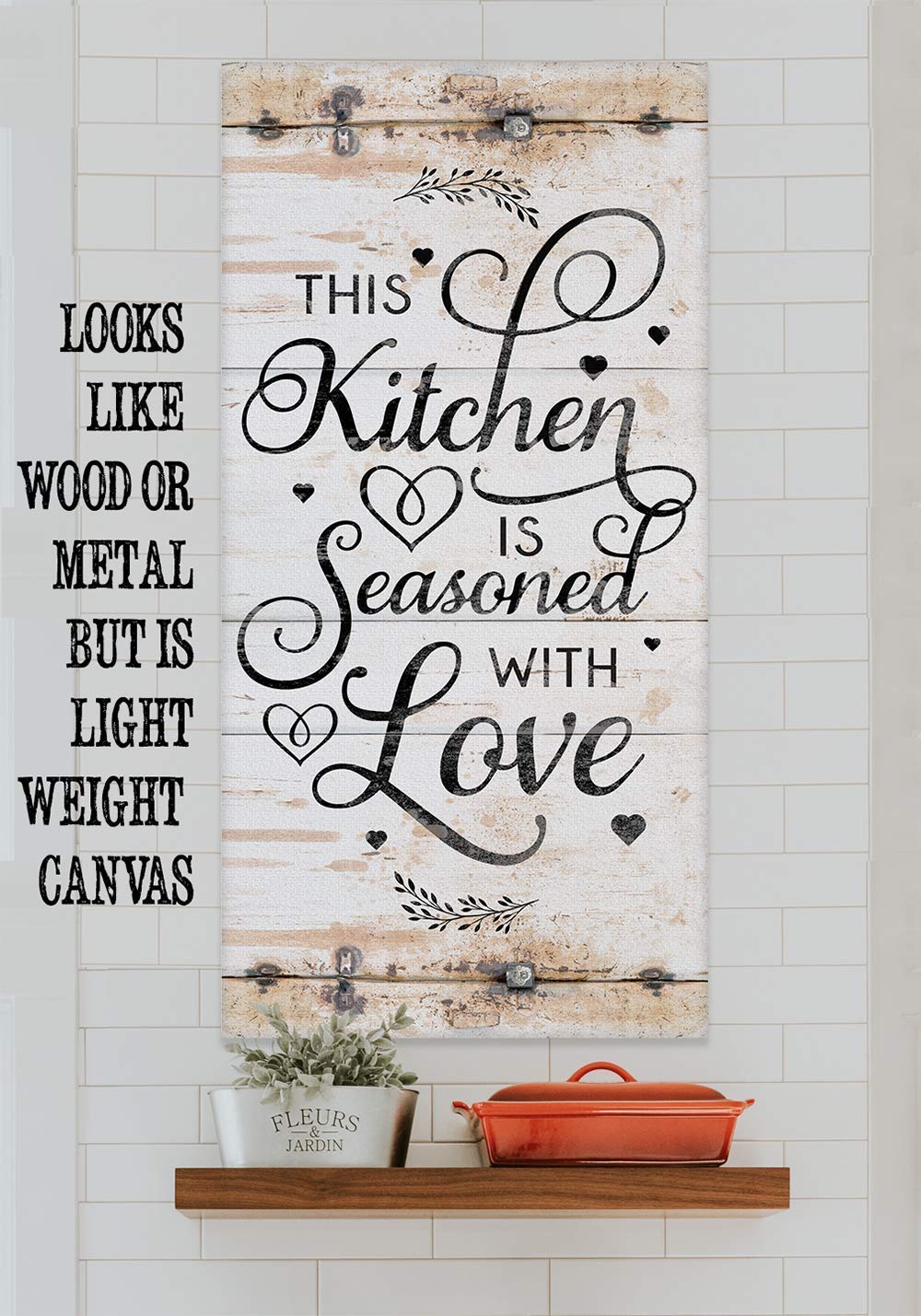 This Kitchen is Seasoned With Love Print – Classic Farmhouse Kitchen Decor, Family and Love Wall Sign, Great Kitchen Quote Sign, Rustic Metal Sign