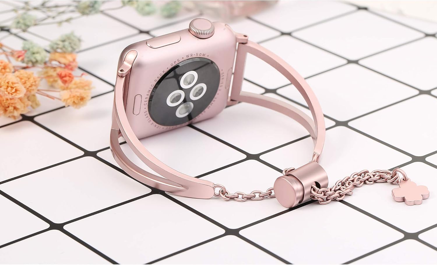 Secbolt Correas de acero inoxidable compatibles con correas de Apple Watch de 1.49, 1.57, 1.61, 1.65, 1.73 y 1.77 pulgadas, iWatch Series