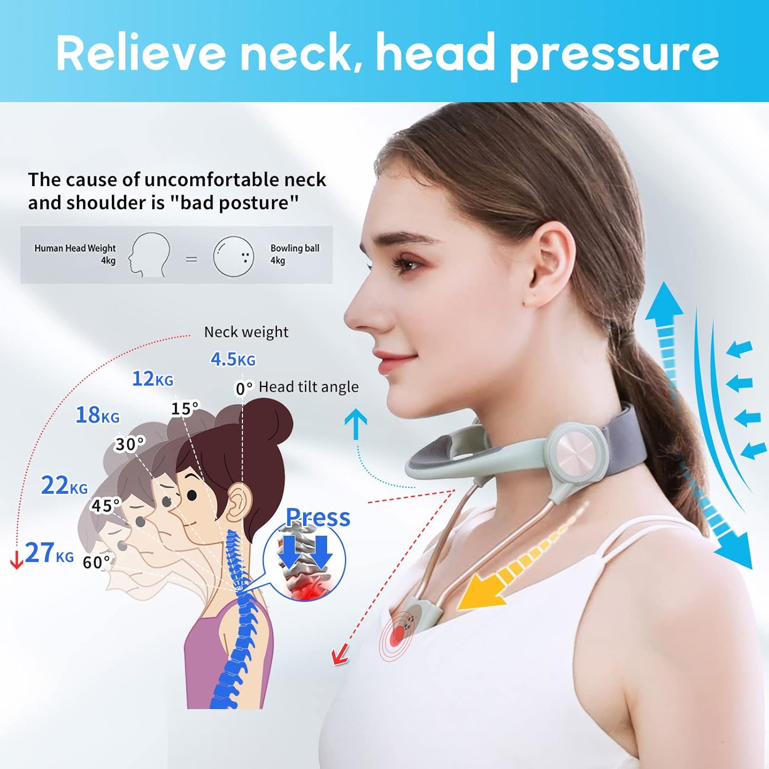 Soporte para el cuello, soporte ajustable para el cuello, estirador cervical, dispositivo de tracción cervical, corrección de presión de columna