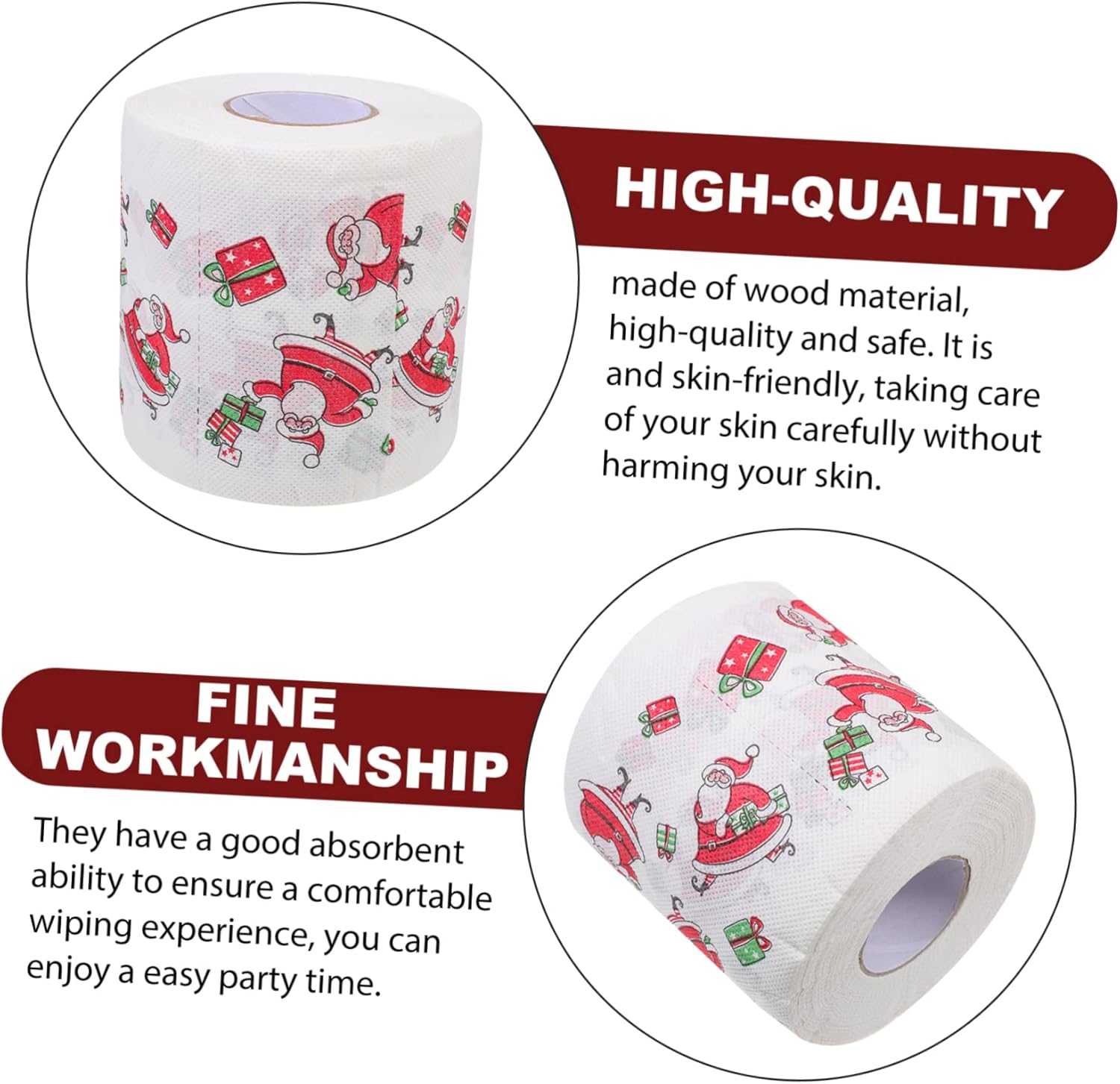 NOLITOY 4 rollos de papel higiénico de Navidad, servilleta de Navidad para cocina, relleno de calcetines de Navidad, toalla de cocina desechable,
