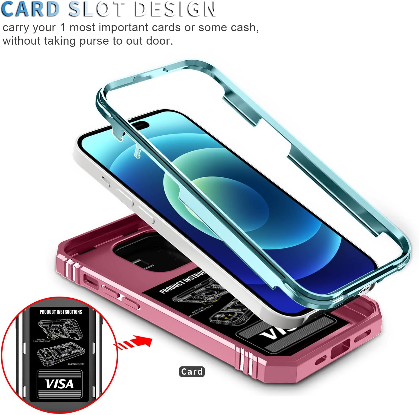 PASNEW Funda para iPhone 14 Pro Max, protección militar, soporte de 360 y cubierta deslizante para lente de cámara, carcasa rígida multicapa