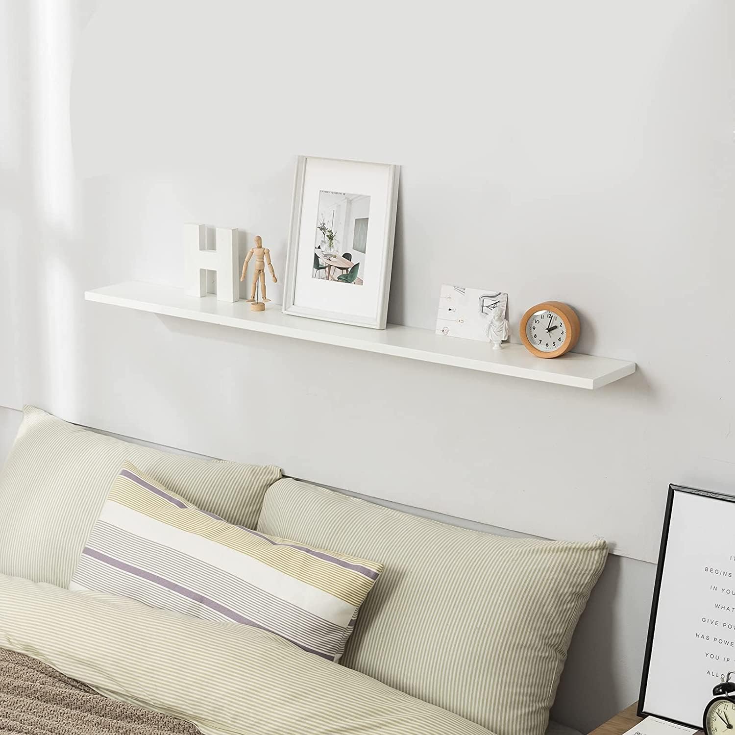 Estante flotante largo de 48 pulgadas blanco para pared, juego de 2, estante flotante de madera natural duradera para dormitorio y baño, fácil