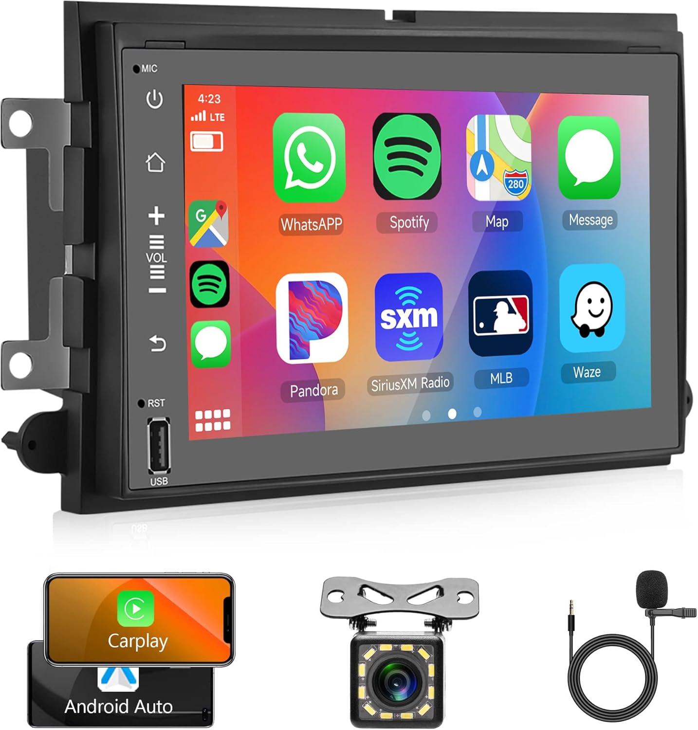 Estéreo de coche Android 2G+32G con Apple Carplay para Ford F150 F250 F350 Fusion Edge Explorer Taurus Freestar, Rimoody 7 pulgadas pantalla táctil