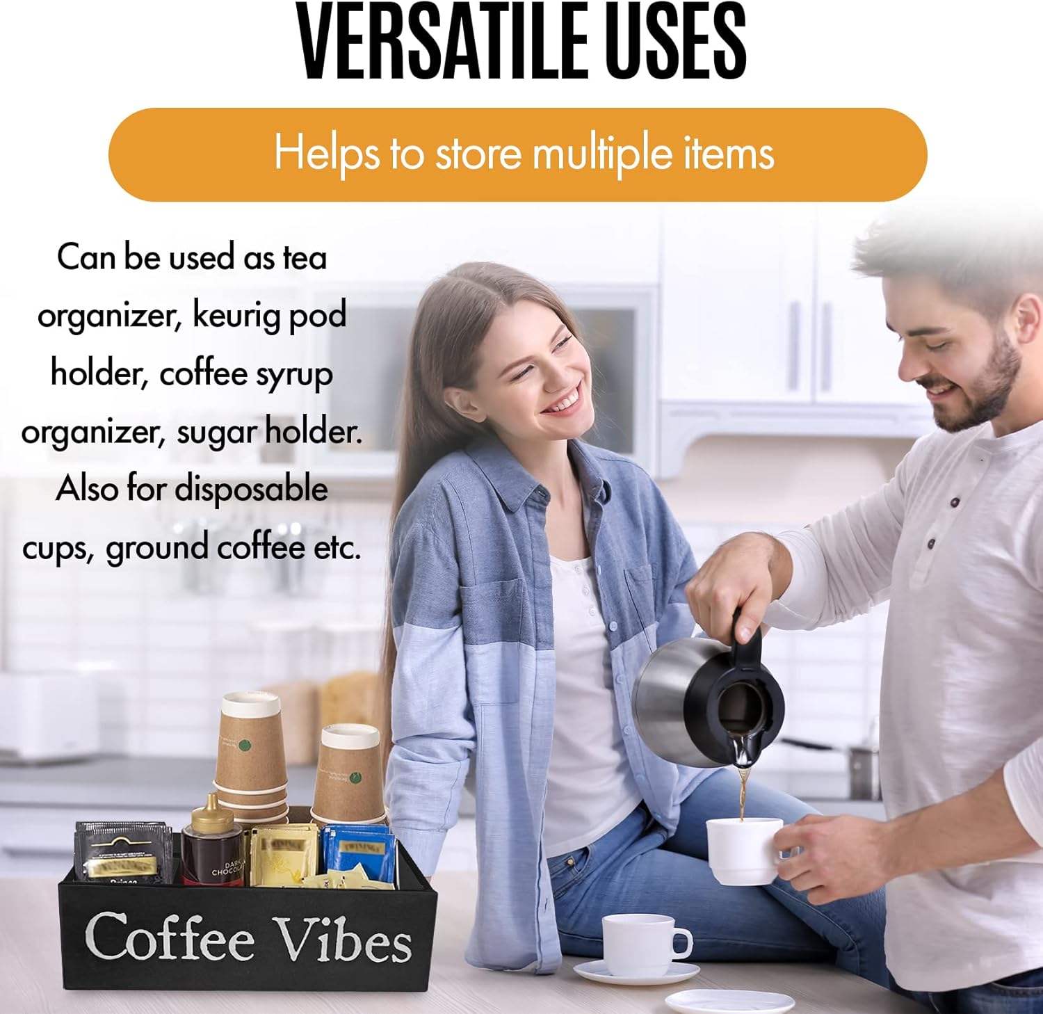 LifeStyle Vibes Organizador de estación de café, organizador de barra de café para encimera con almacenamiento de tazas K, accesorios de estación de