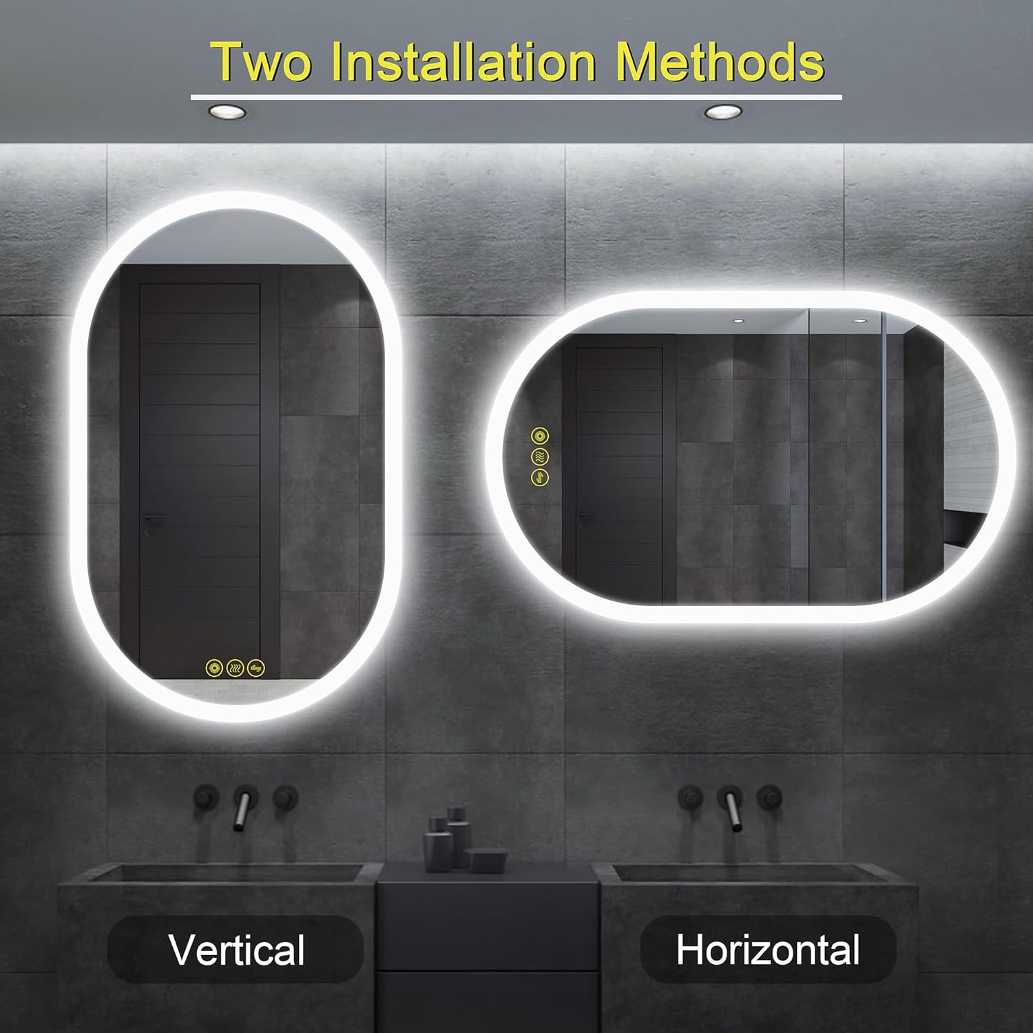 Espejo LED ovalado de baño de 24 x 36 pulgadas, espejo retroiluminado LED, tocador de baño con luces, 3 colores sin escalones, regulable,