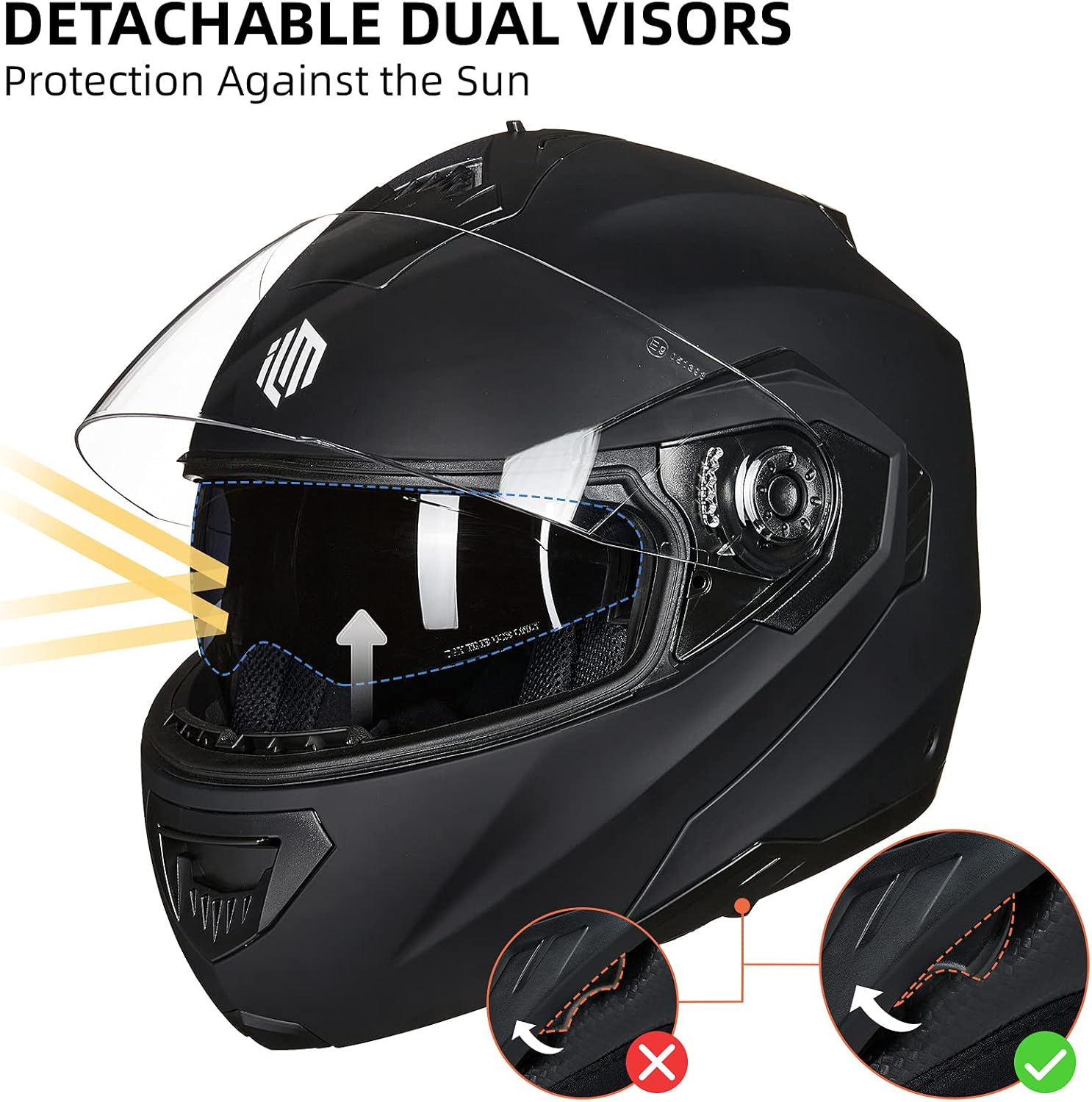 ILM Cascos de motocicleta para adultos con doble visera ampliada ventilaciones modulares de cara completa Cascos para motos hombres mujeres DOT
