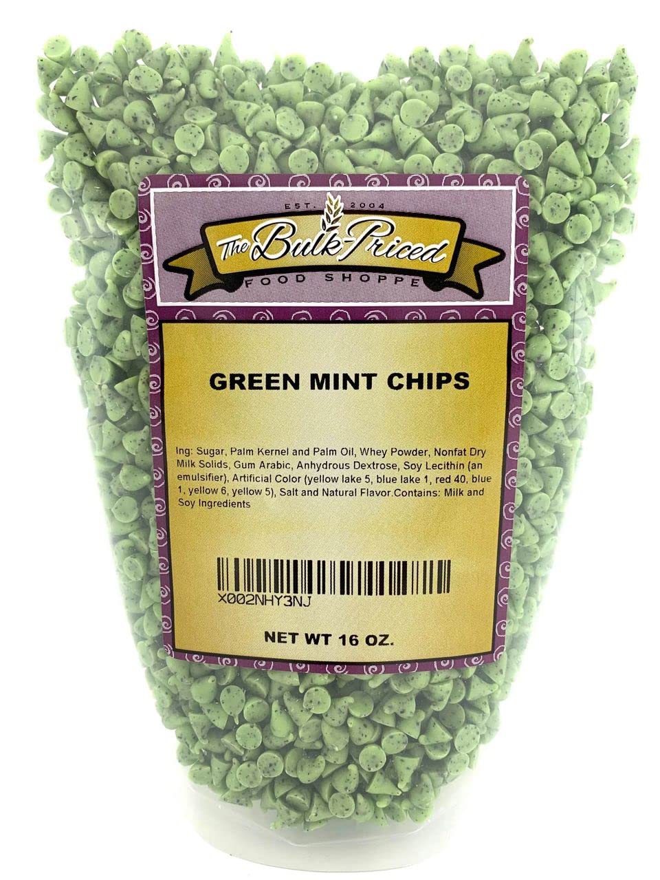 Chips de menta verde, tamaño a granel, chips para hornear, (1 libra bolsa resellable con cierre de cremallera)