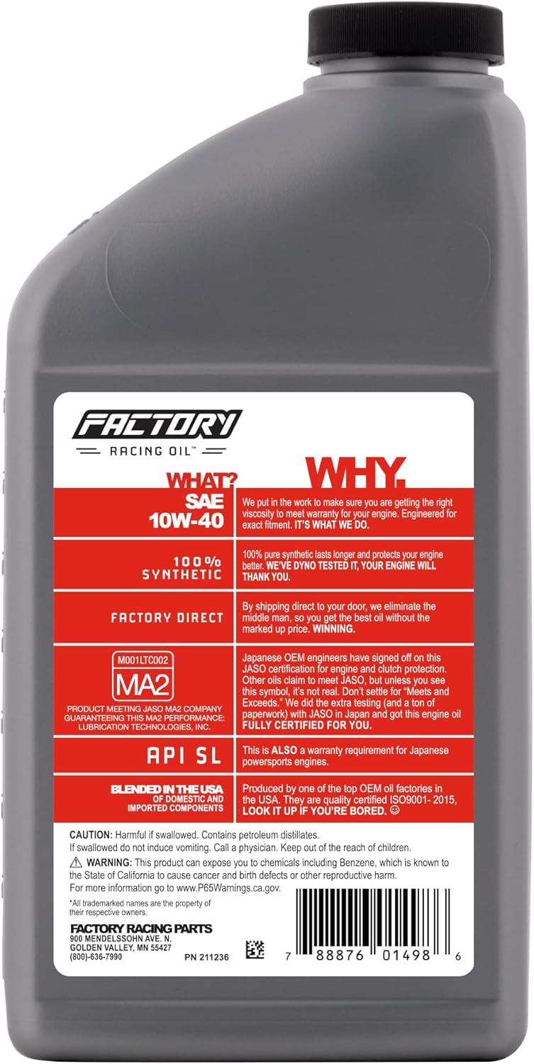 Kit de cambio de aceite compatible con Honda CBR600 CB750 VFR800 CB1000R CBR1000  Incluye 4 cuartos de aceite sintético completo 10W-40, 1 filtro, 1