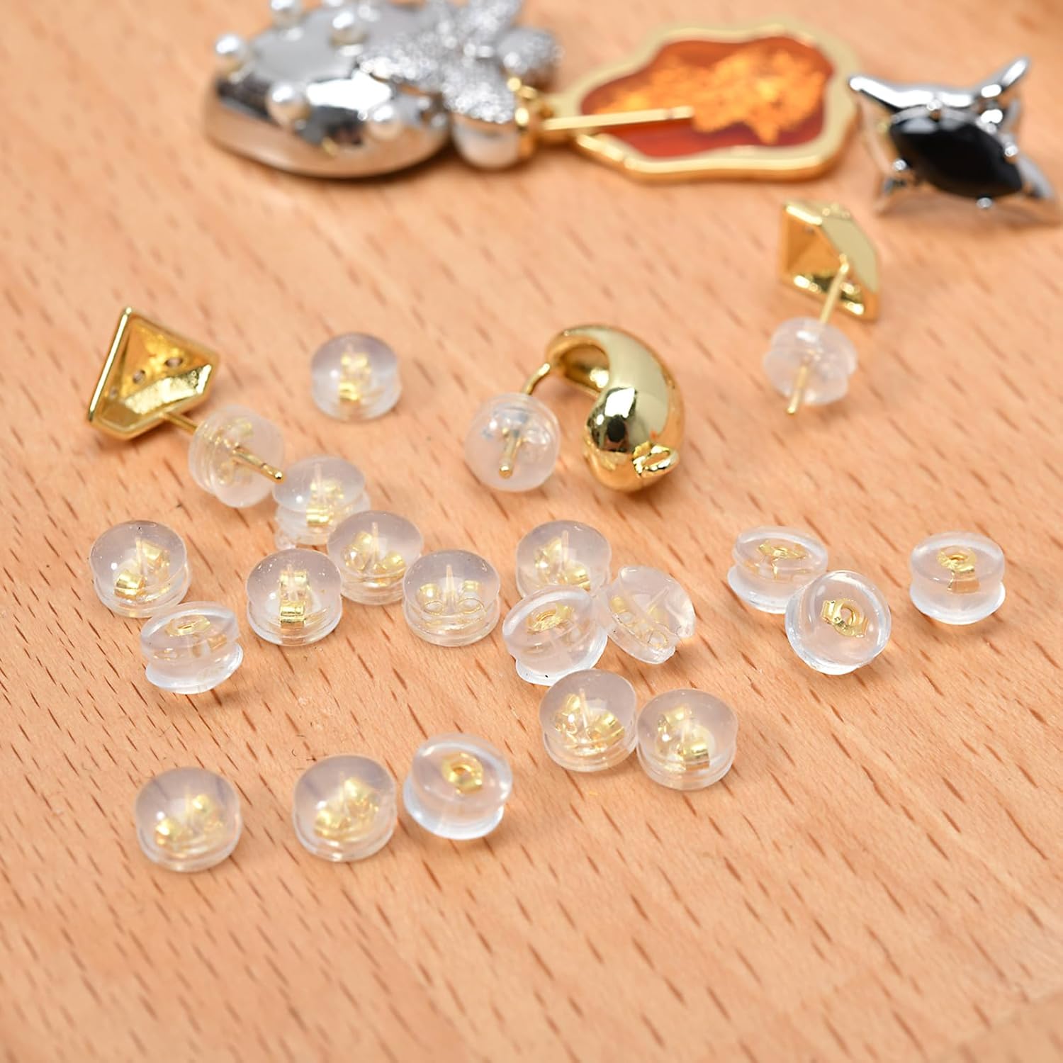20 piezas de plata de ley de silicona para aretes, cierres de aretes para tachuelas, dorso de oro de 18 quilates para tachuelas, cómodo,