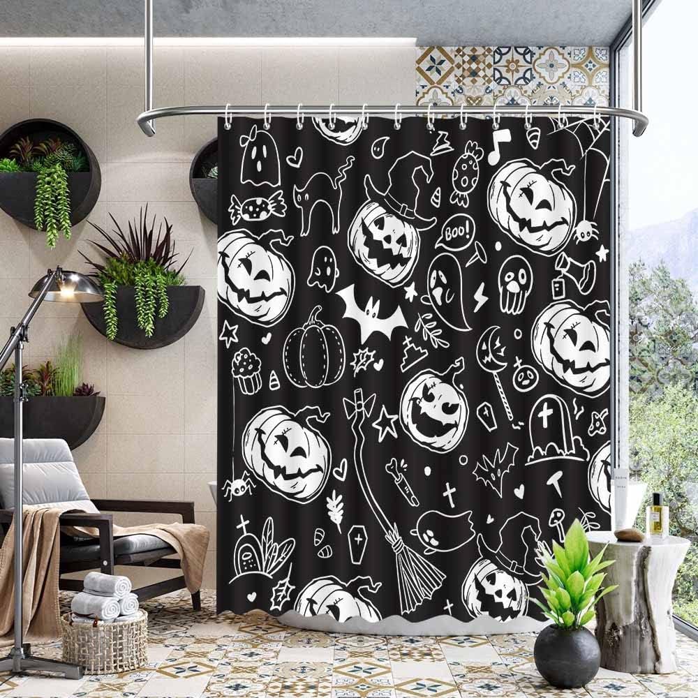 MEHOFOND Cortinas de ducha de Halloween de 72 x 72 pulgadas para baño, cortina de ducha espeluznante de calabaza, cortina de ducha de tela