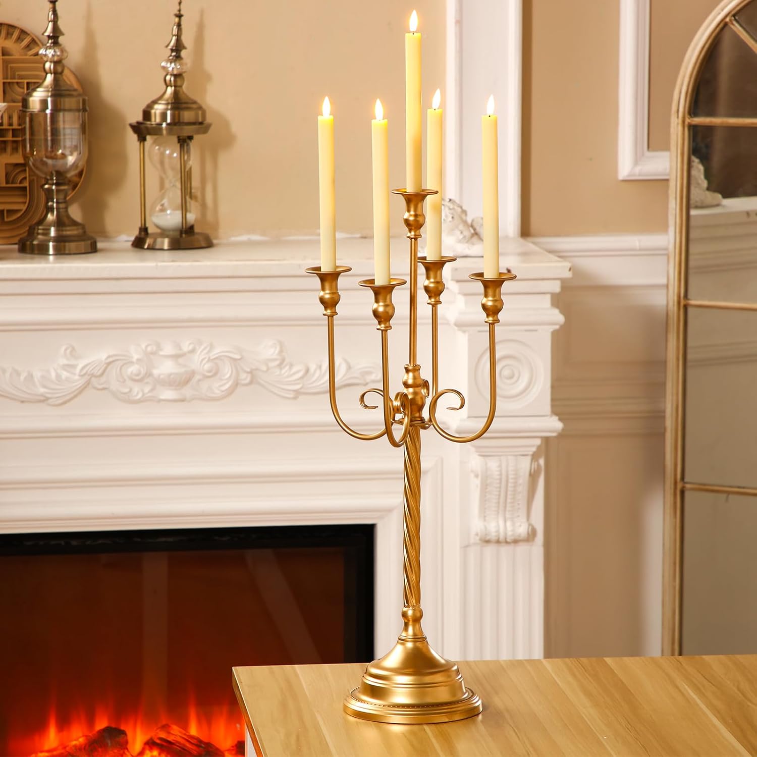 Rtteri 6 candelabros dorados de metal para velas cónicas para centros de mesa, bodas, Navidad, vacaciones, fiesta de cumpleaños (5 brazos, 12.2 x