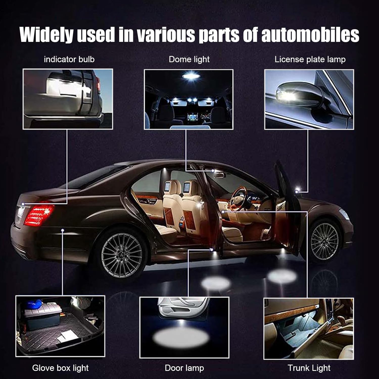 Ajxn 4 luces de doble punta 2835 para automóvil, 1.654 in, luz de matrícula de lectura envolvente de alto brillo de 360 grados, reemplazo de