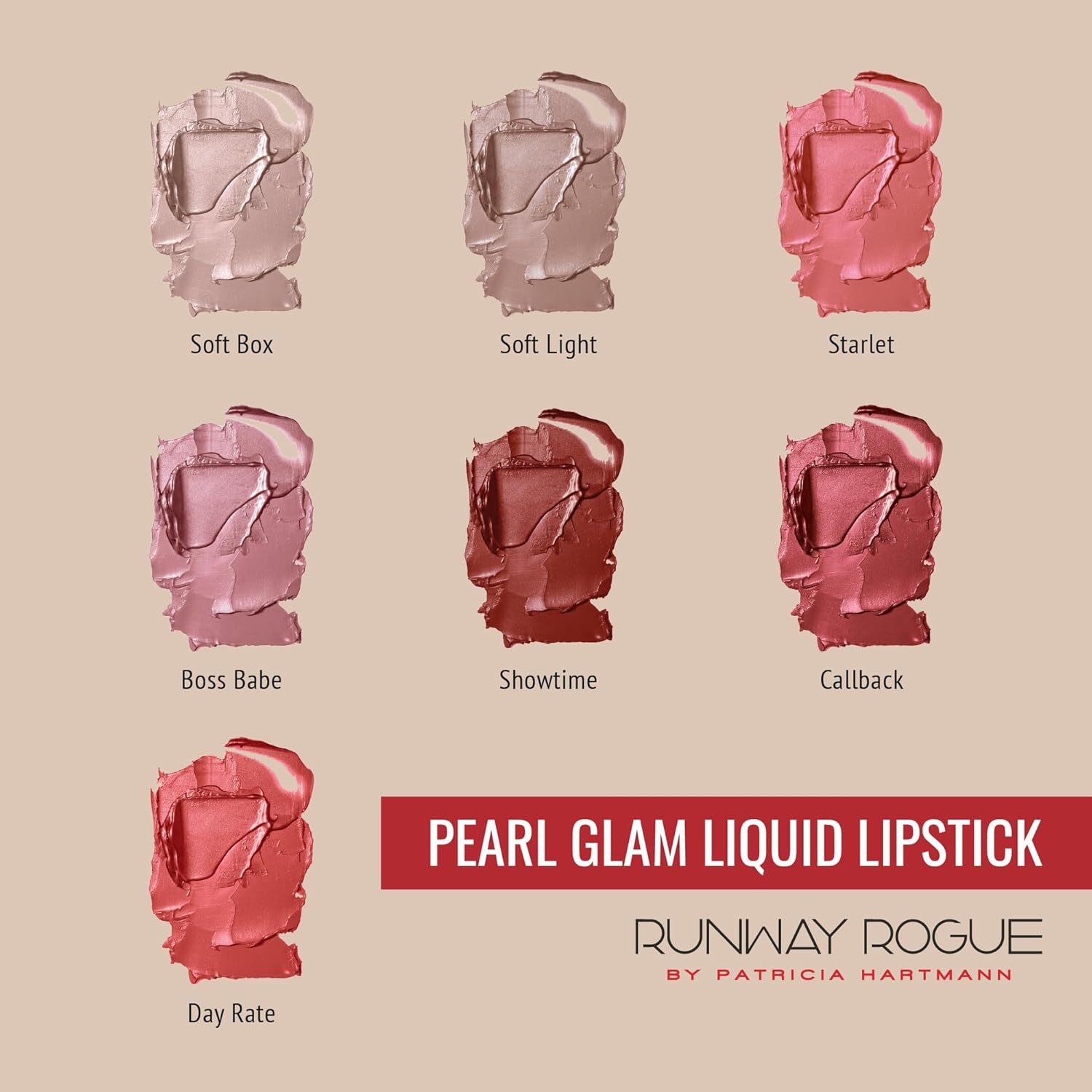 Runway Rogue Pearl Glam – Lápiz labial líquido brillante de larga duración, lápiz labial rojo terroso suave con brillo dorado, tasa de día