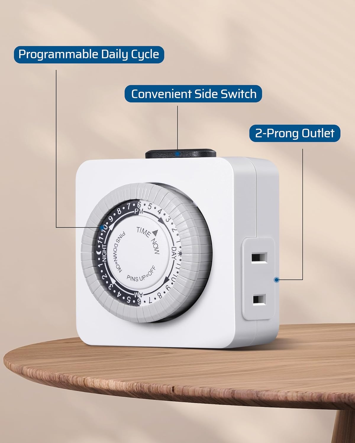 DEWENWILS Temporizadores mecánicos enchufables de ciclo de 24 horas, temporizador de salida para interiores, temporizador programable para tomas de