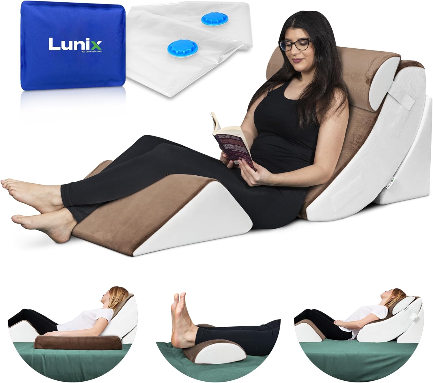 Lunix LX5 – Juego de 4 almohadas ortopédicas de cuña para cama, espuma viscoelástica poscirugía para espalda, alivio del dolor de piernas, almohada Lunix LX5 – Juego de 4 almohadas ortopédicas de cuña para cama, espuma viscoelástica poscirugía para espalda, alivio del dolor de piernas, almohada
