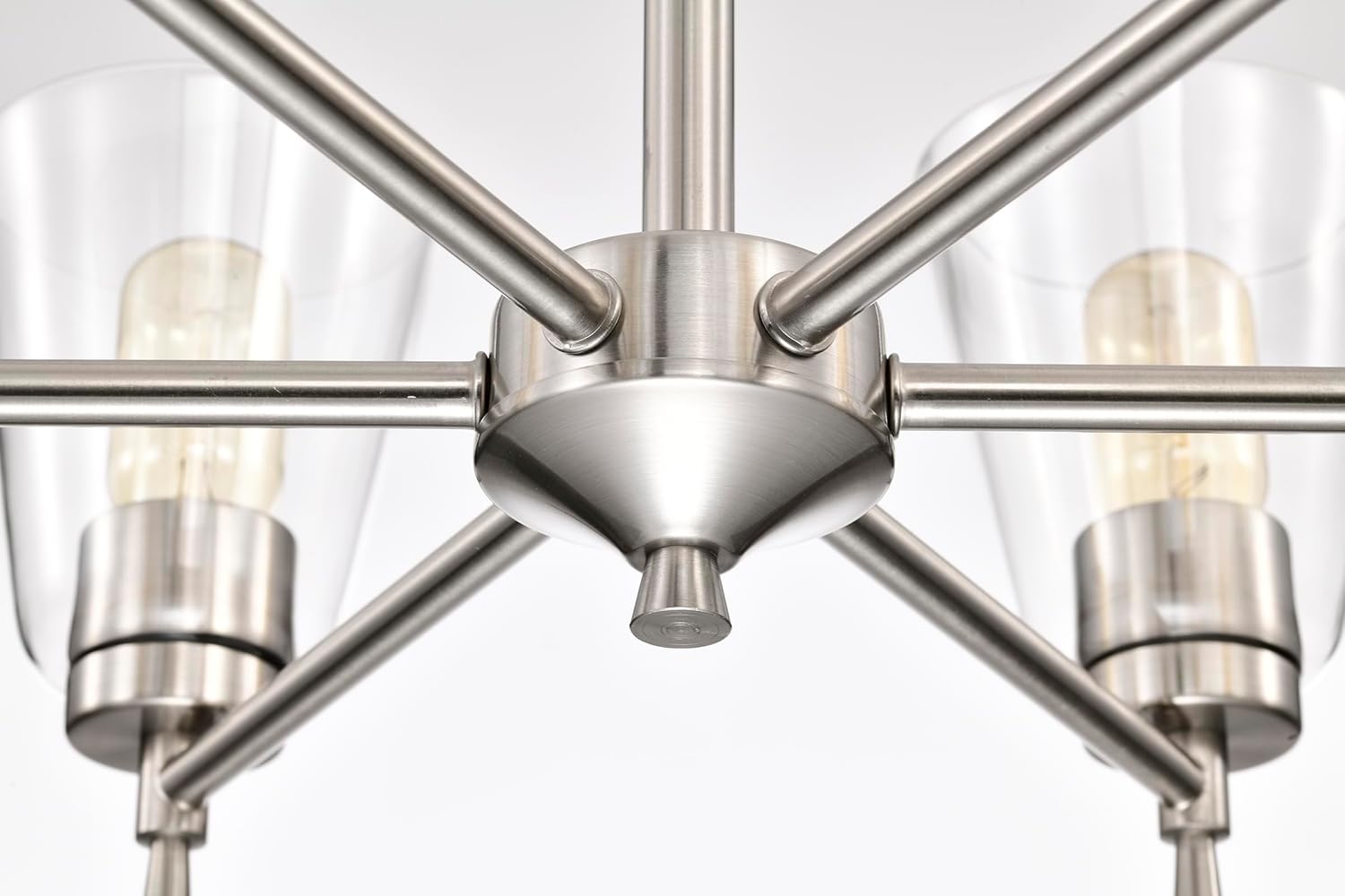 Edvivi Briarwood – Candelabro de níquel cepillado con pantallas de cristal de cono transparente, 6 luces modernas colgantes industriales para isla