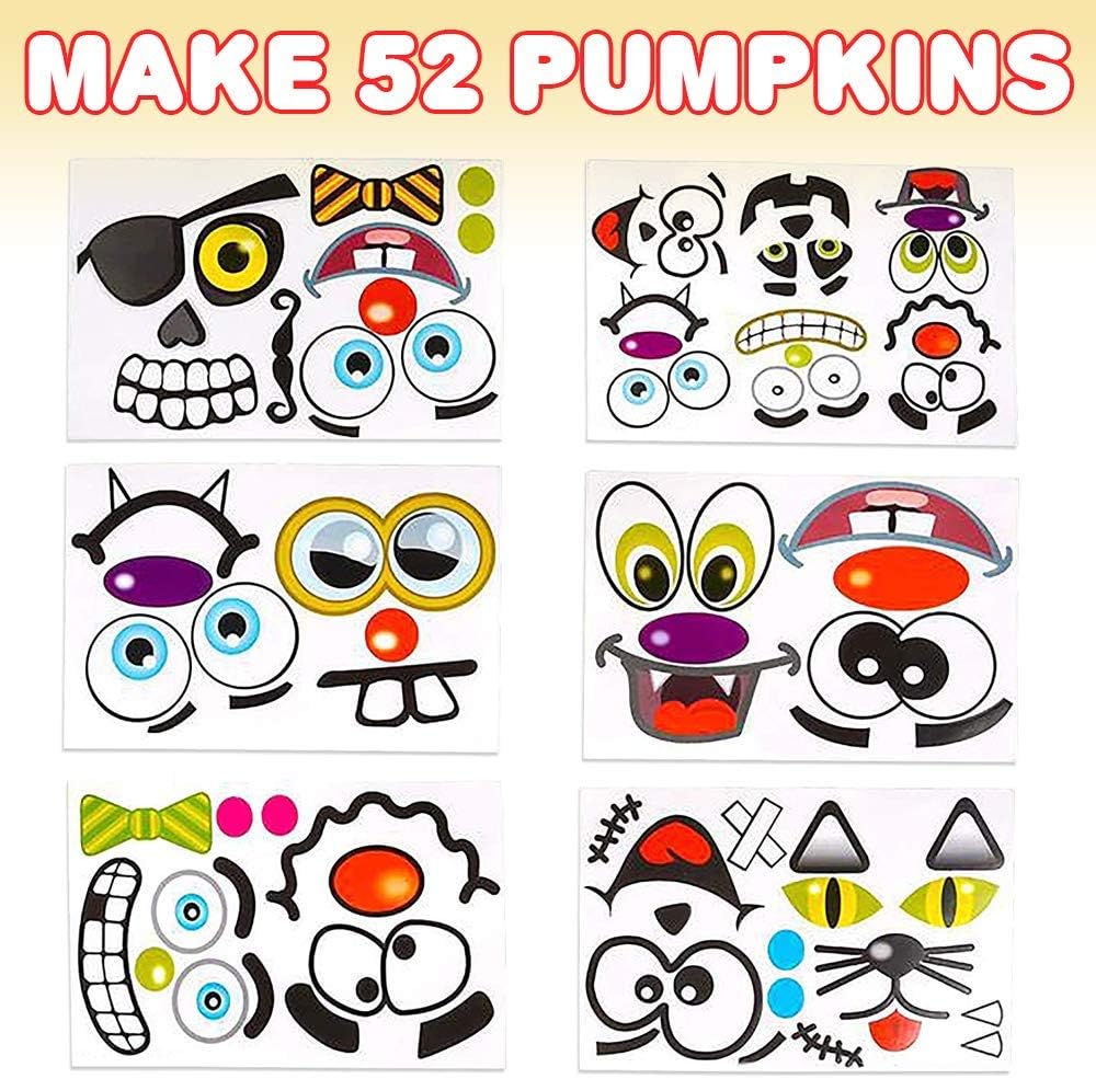 ArtCreativity Calcomanías decorativas de calabaza de Halloween, 24 hojas grandes, kit de decoración de Jack-o-Lantern, 52 calcomanías faciales en